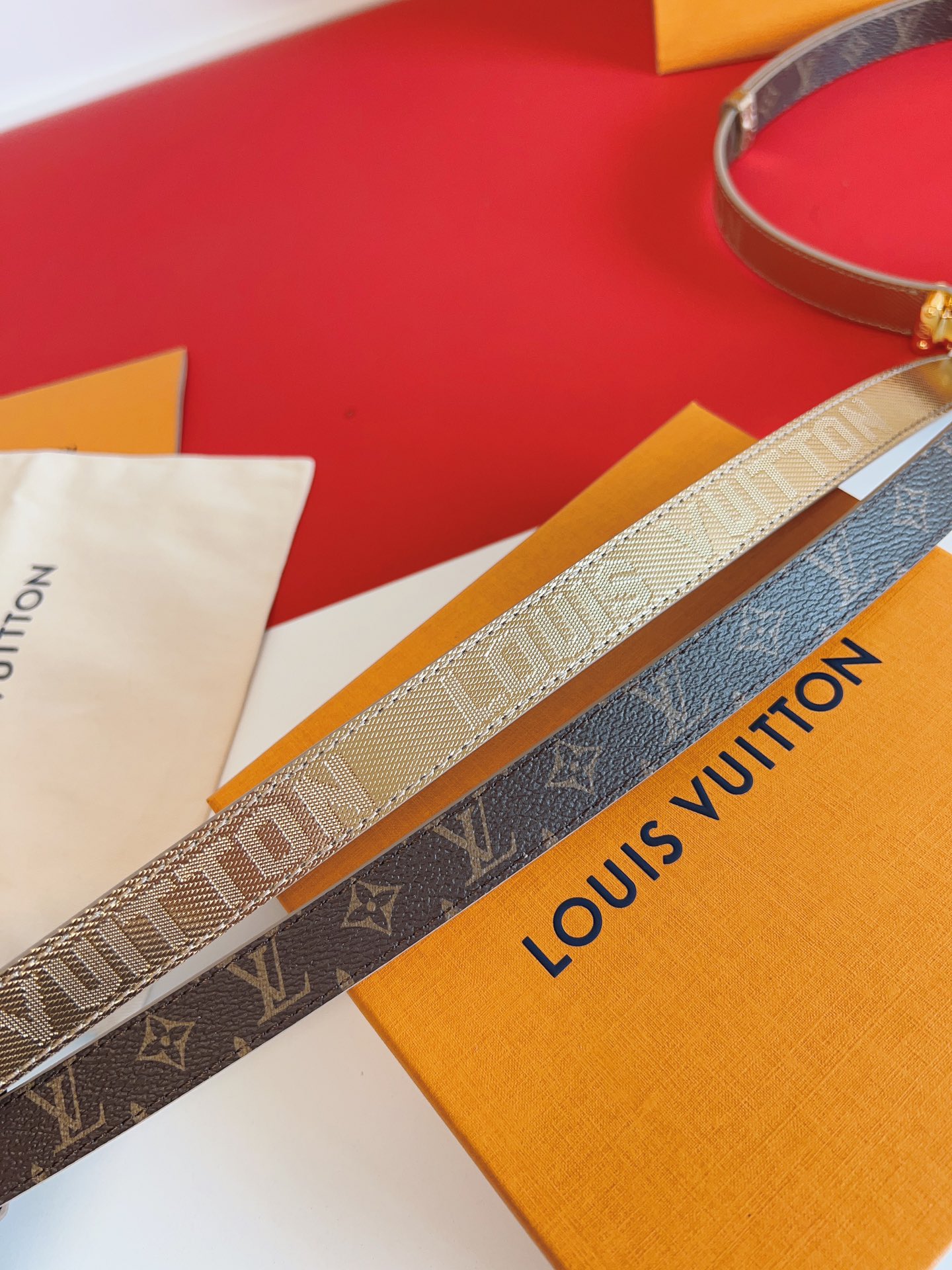 LV Gold-Colored Leather Belt