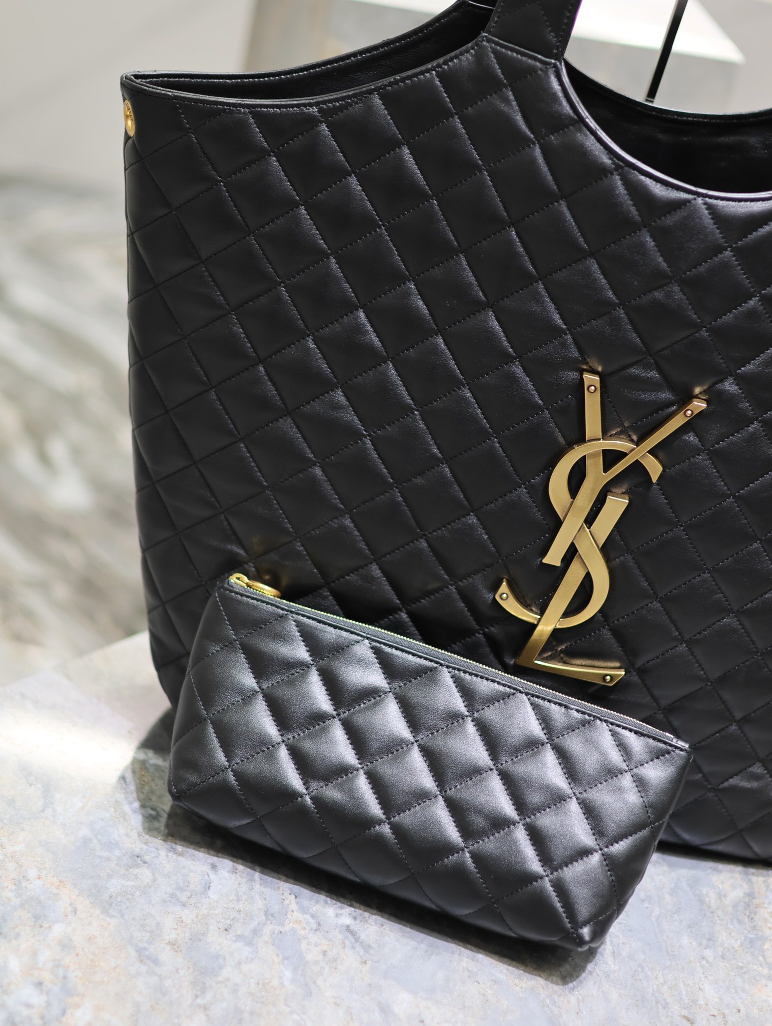 YSL Saint Laurent Nappa Lambskin Two-Piece Large Tote Set