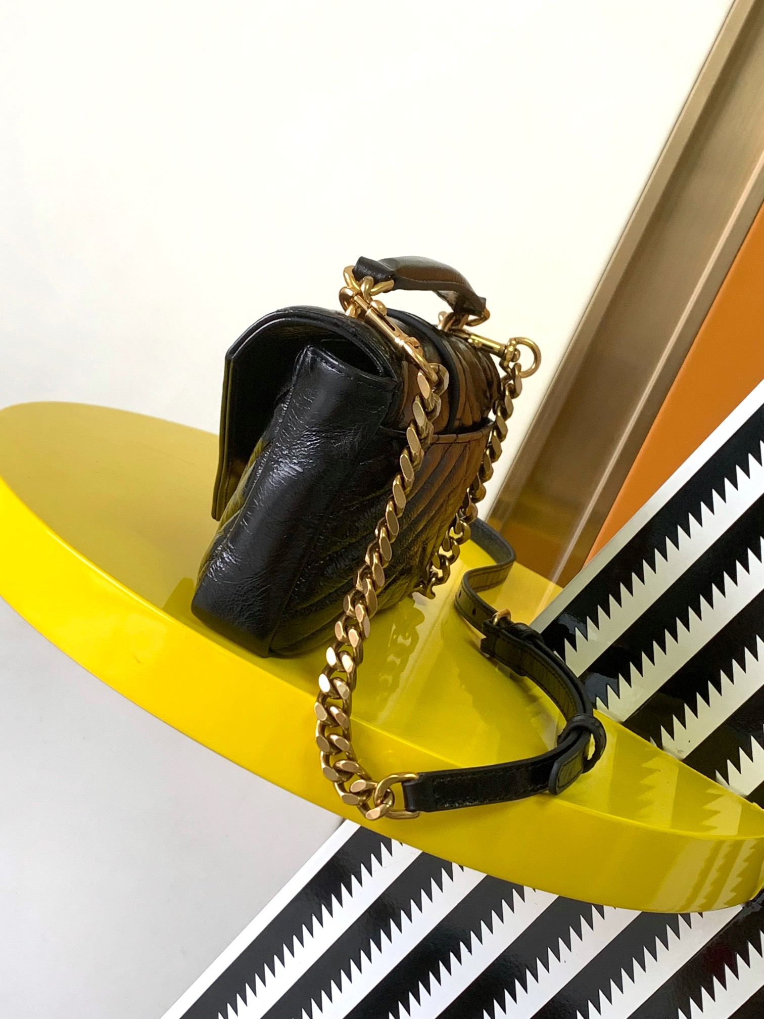 Saint Laurent College Shiny Leather Courier Bag