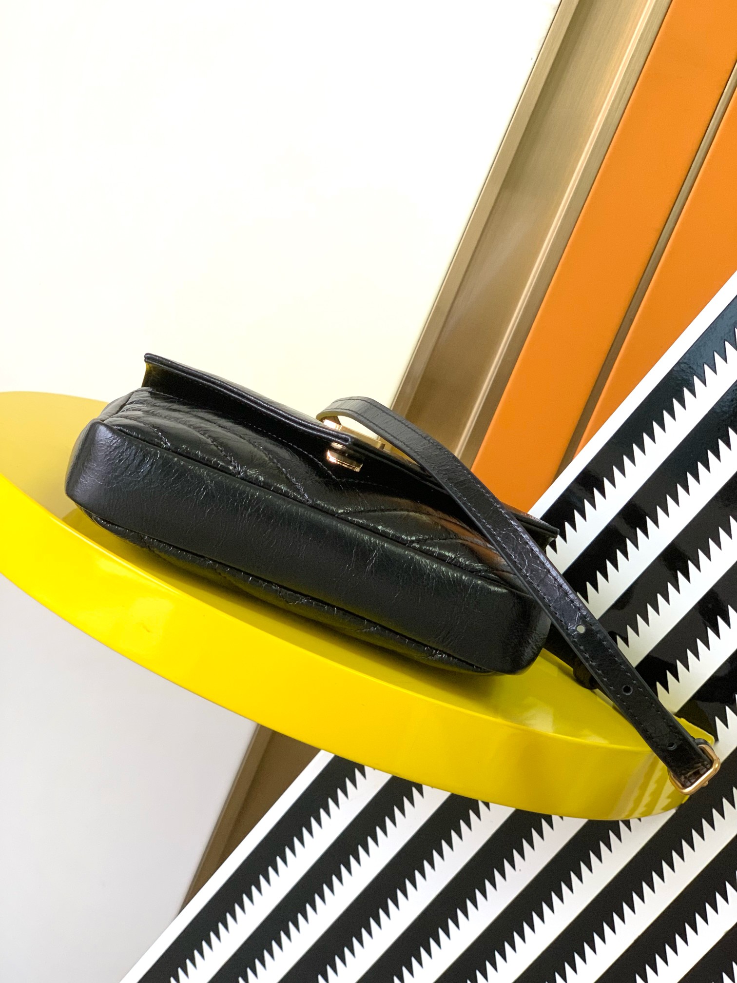 Saint Laurent College Shiny Leather Courier Bag