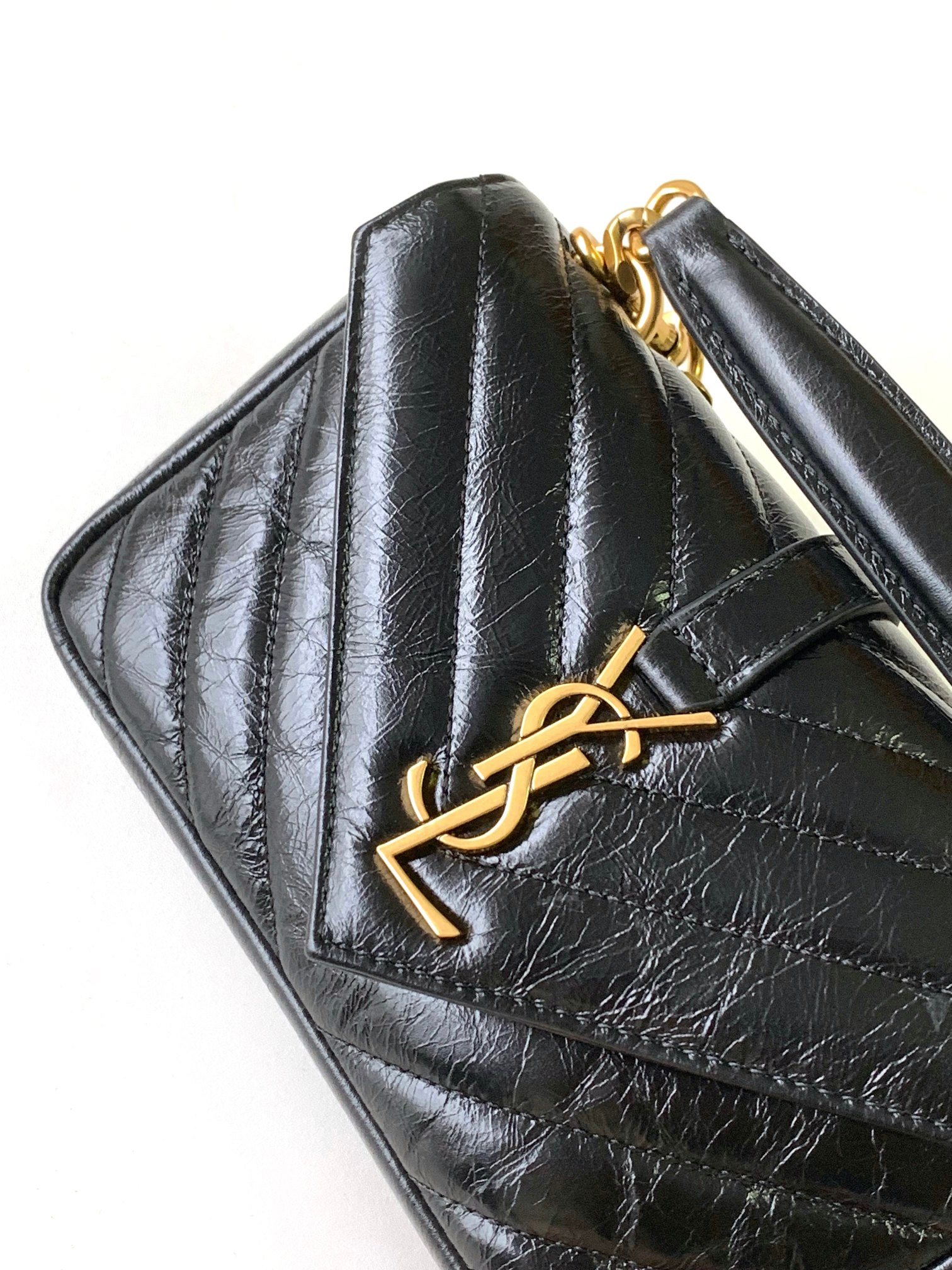 Saint Laurent College Shiny Leather Courier Bag