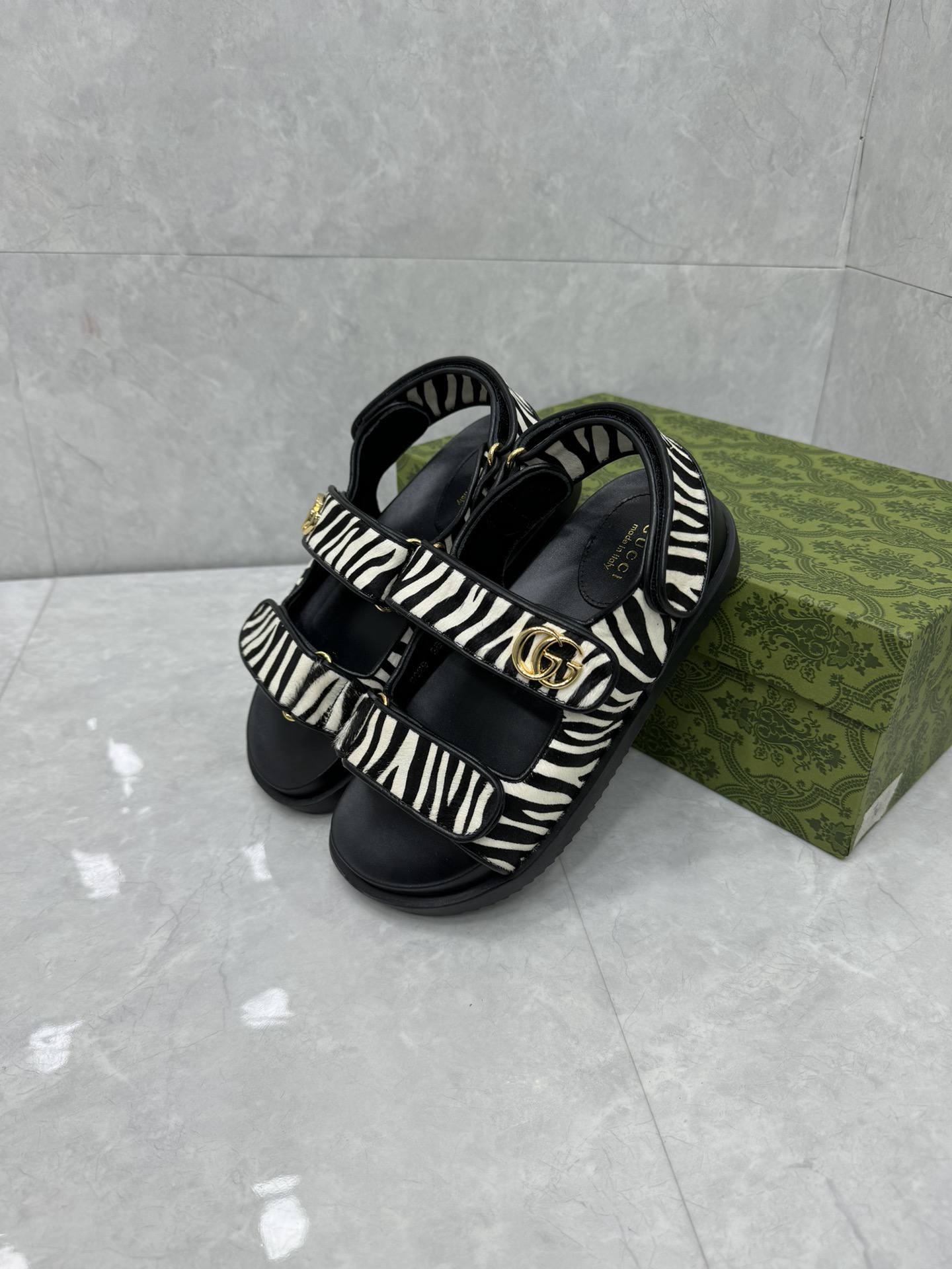 Gucci Zebra-Print Calfskin Sandals