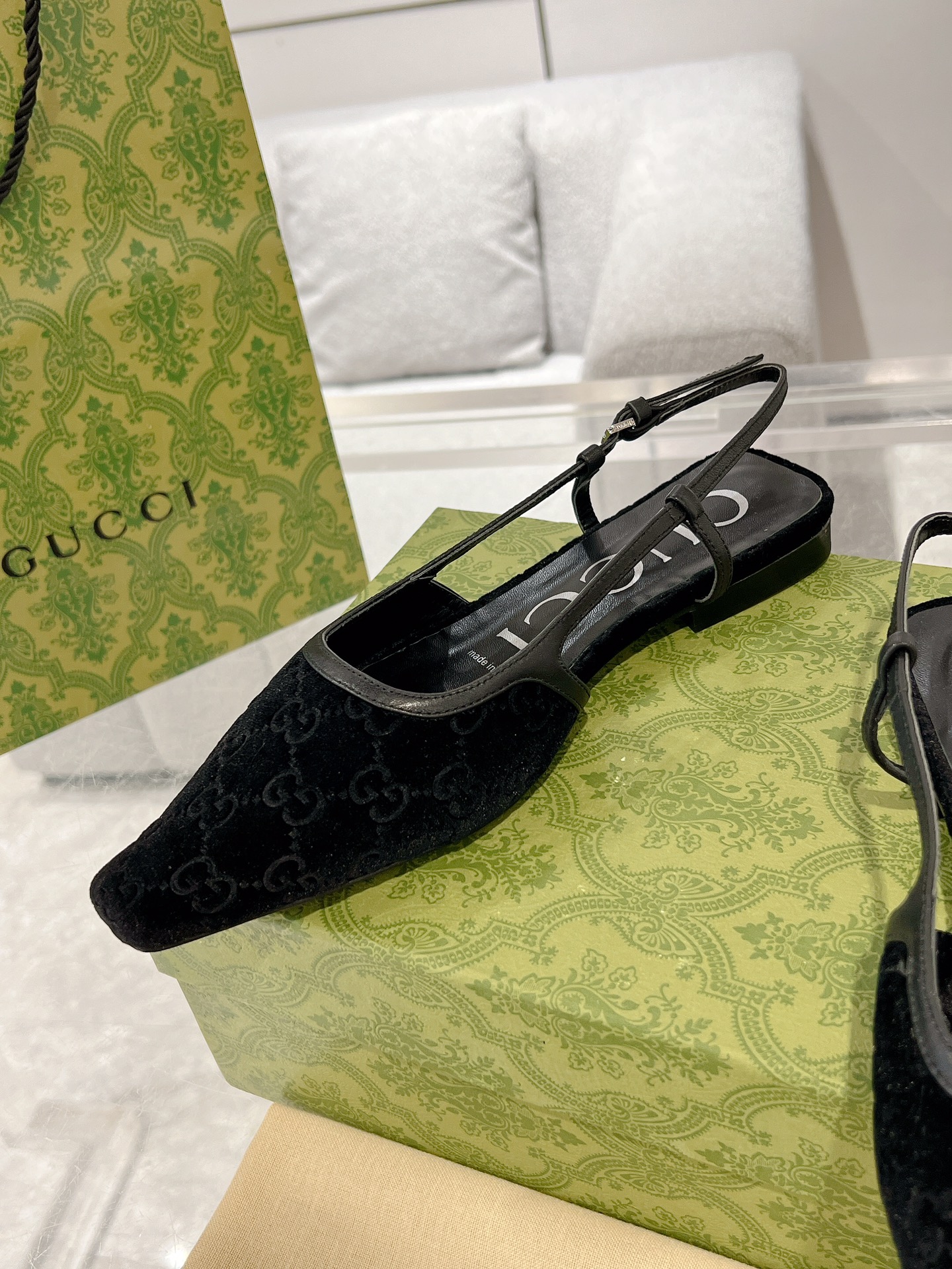 Gucci Velvet Back-Laced Sandals