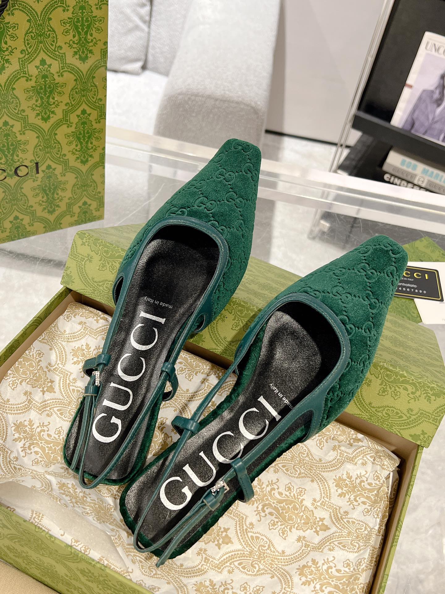 Gucci Velvet Back-Laced Sandals