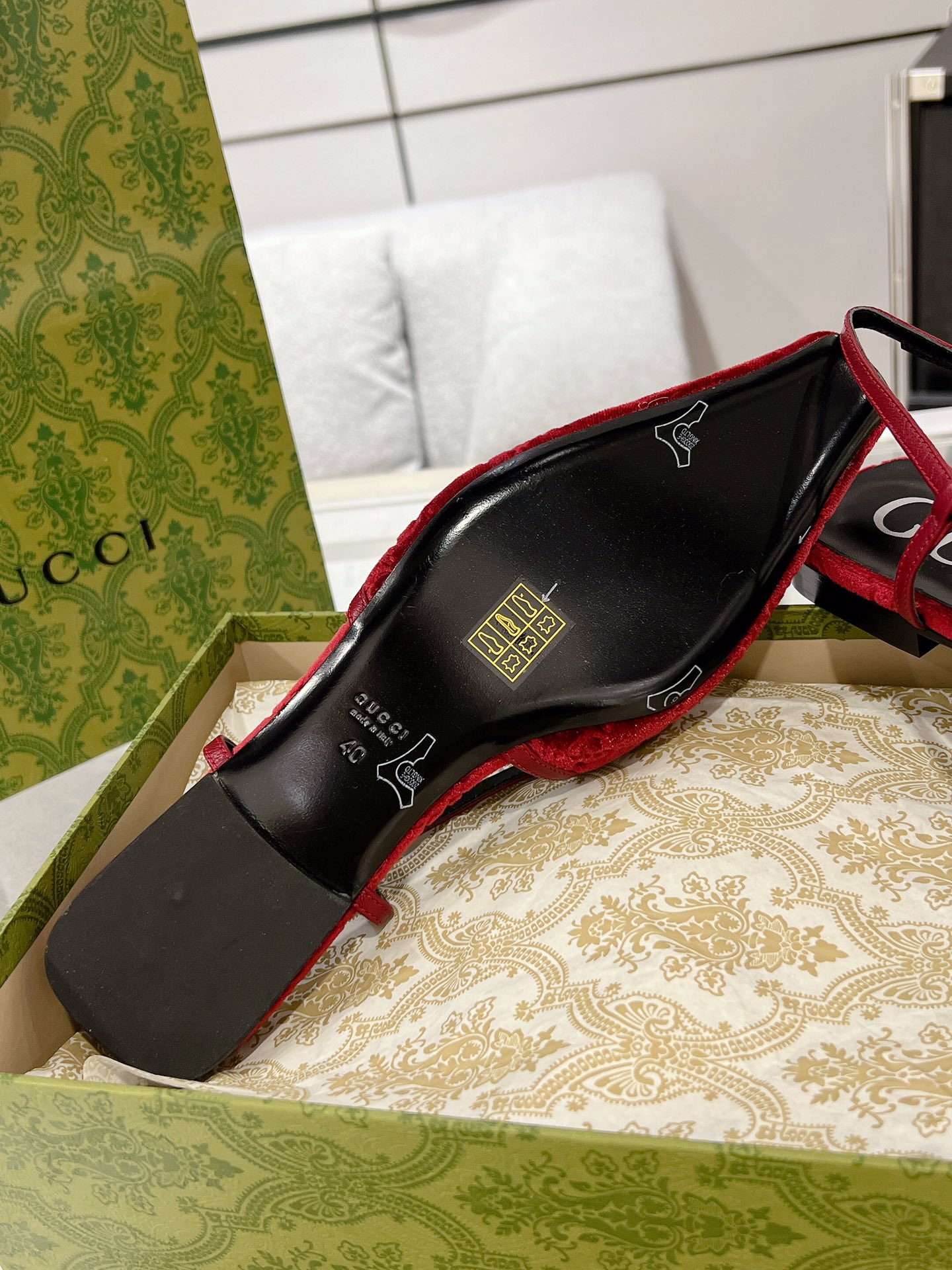 Gucci Velvet Back-Laced Sandals