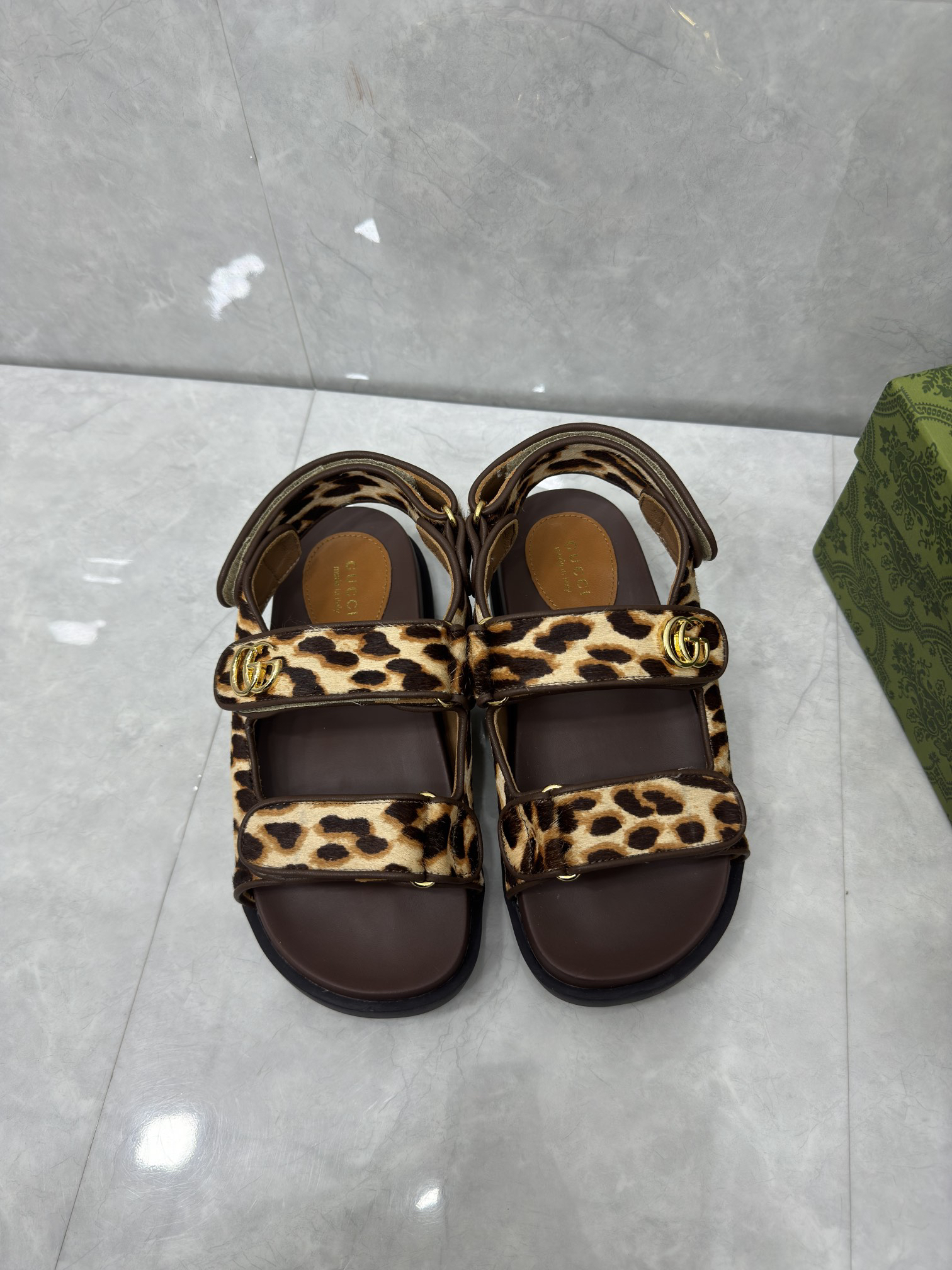 Gucci Leopard-Print Calfskin Sandals