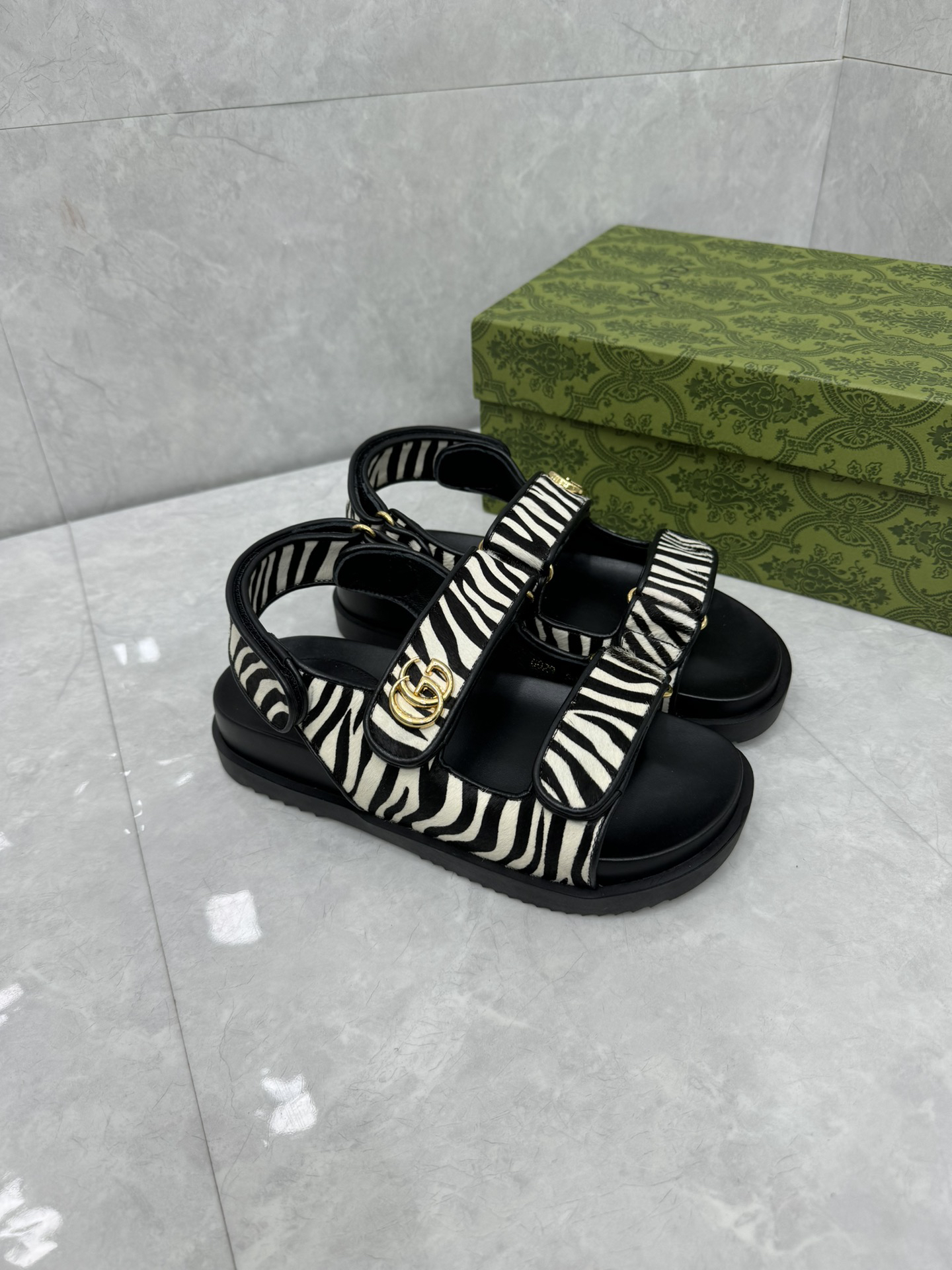 Gucci Zebra-Print Calfskin Sandals