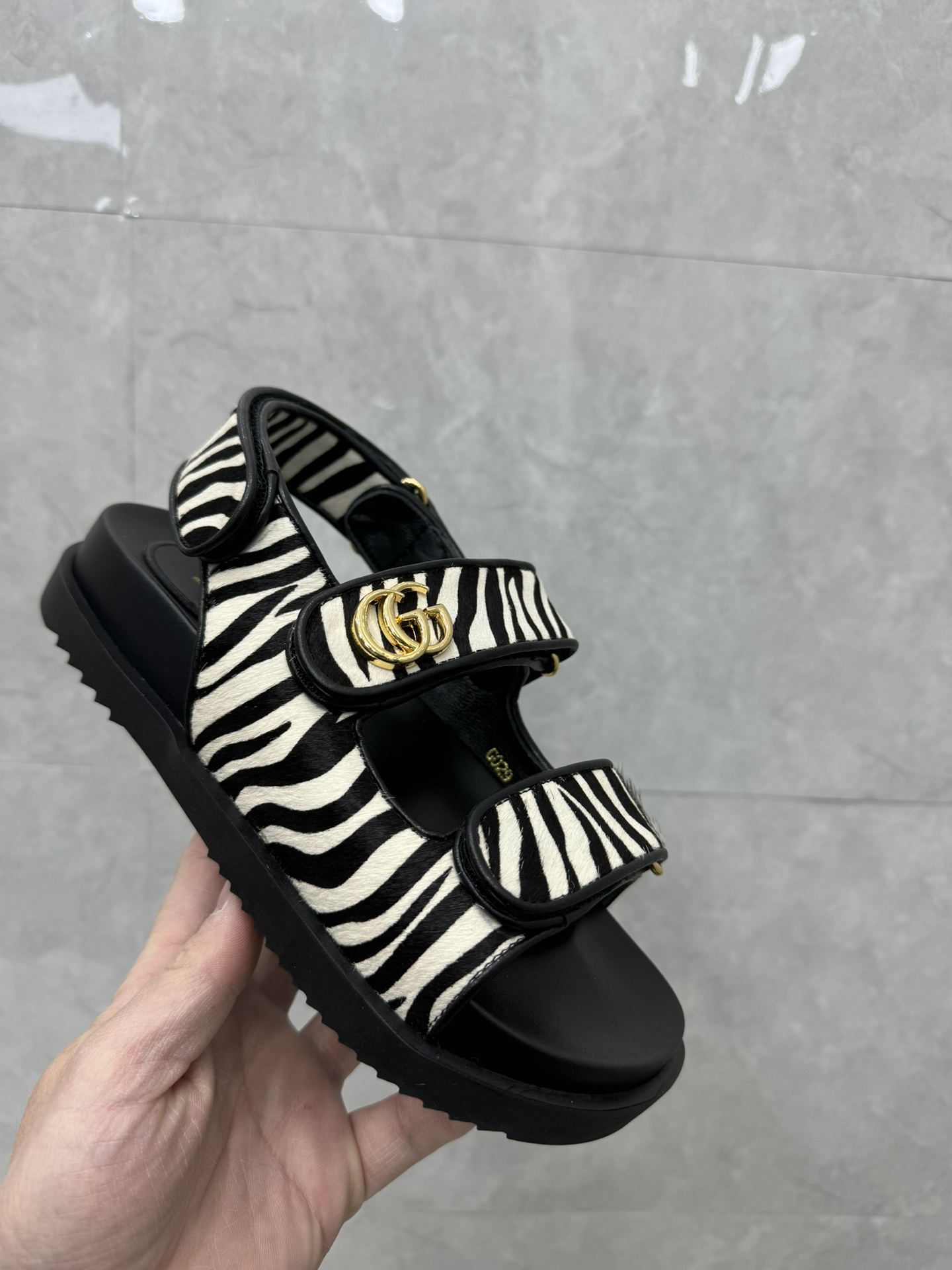 Gucci Zebra-Print Calfskin Sandals