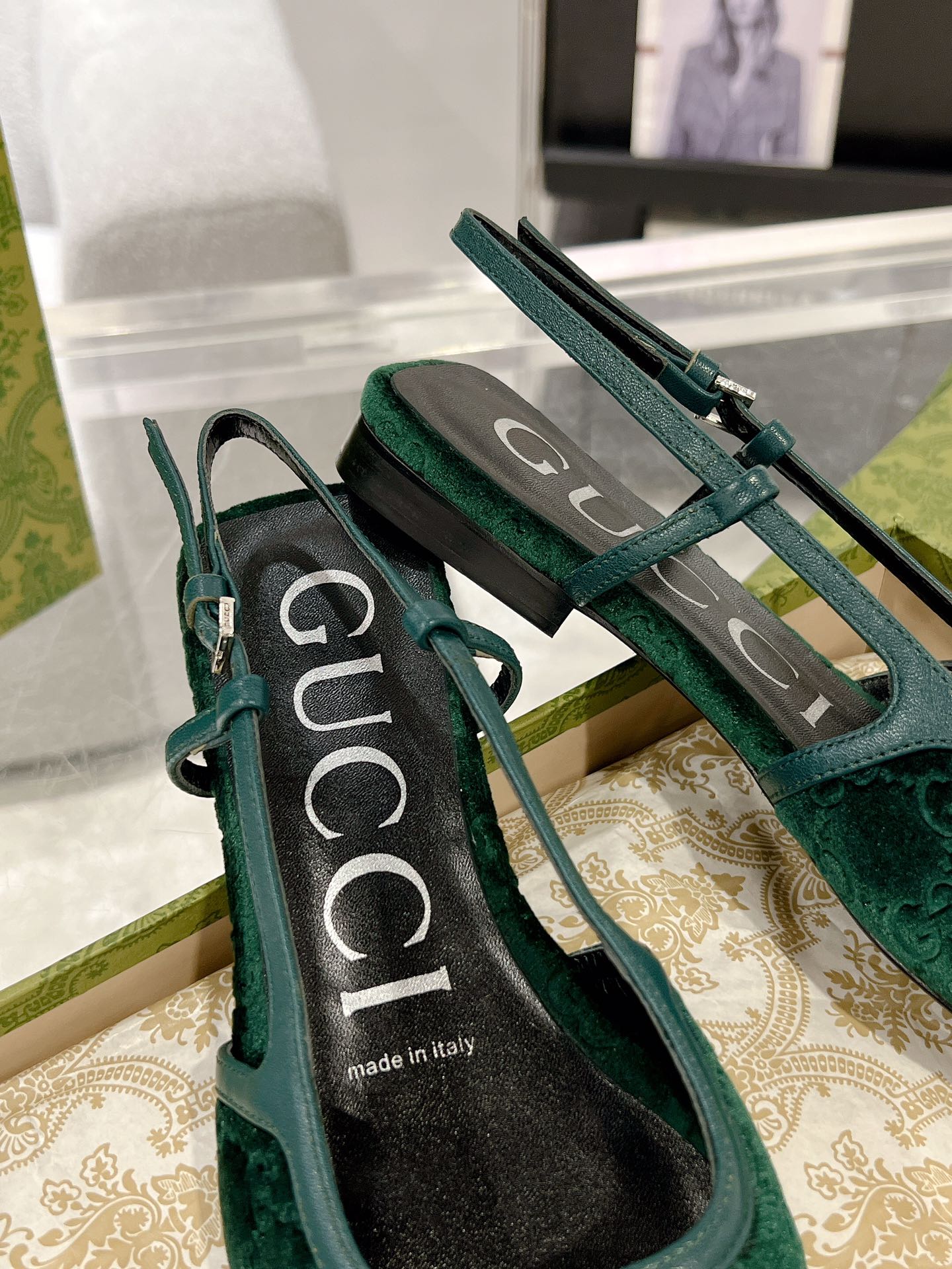 Gucci Velvet Back-Laced Sandals