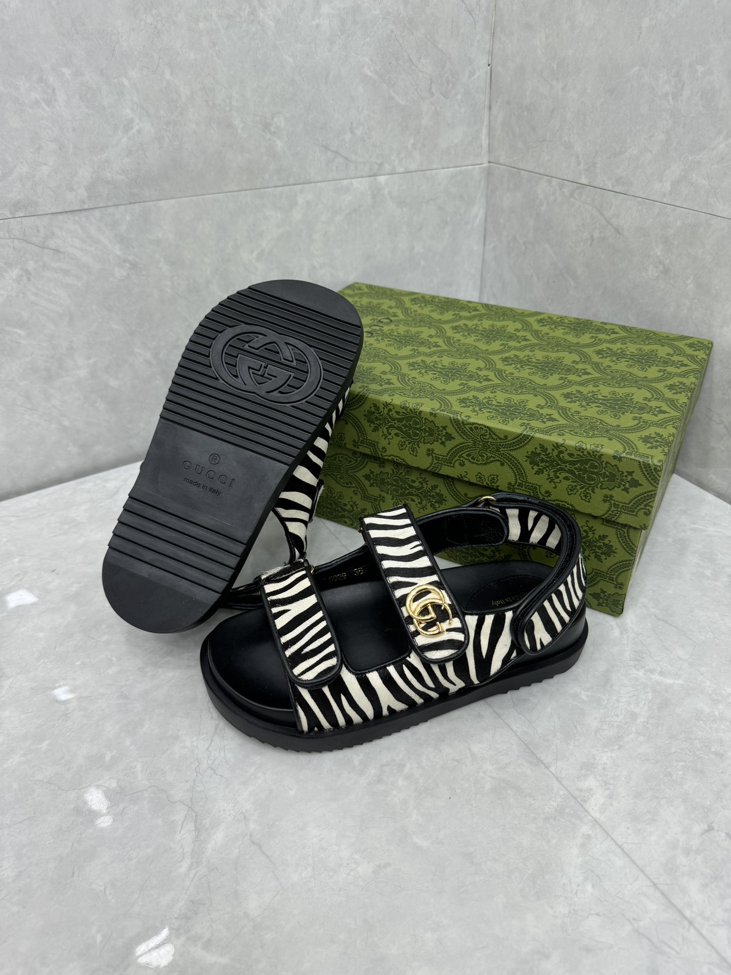 Gucci Zebra-Print Calfskin Sandals