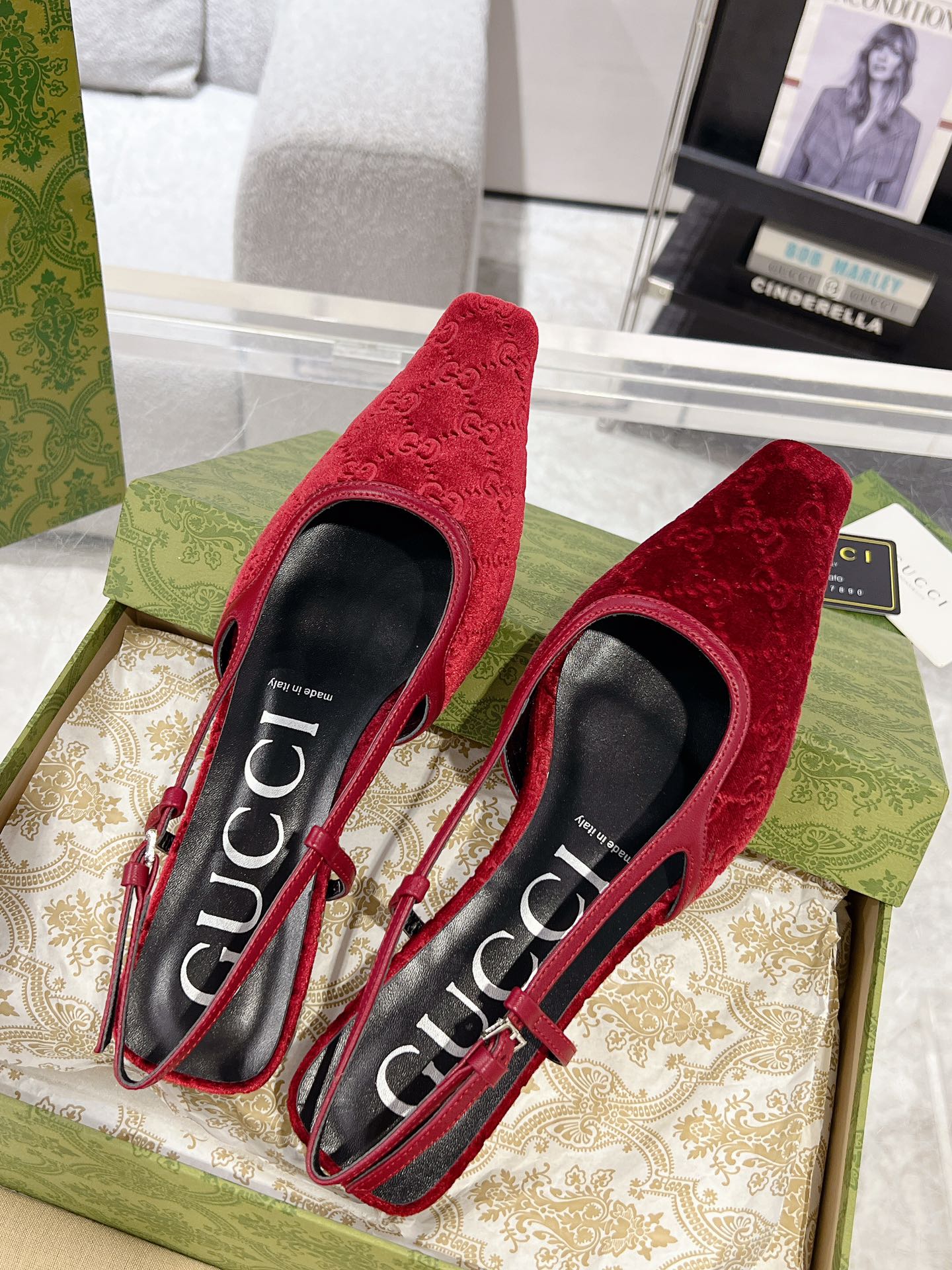 Gucci Velvet Back-Laced Sandals