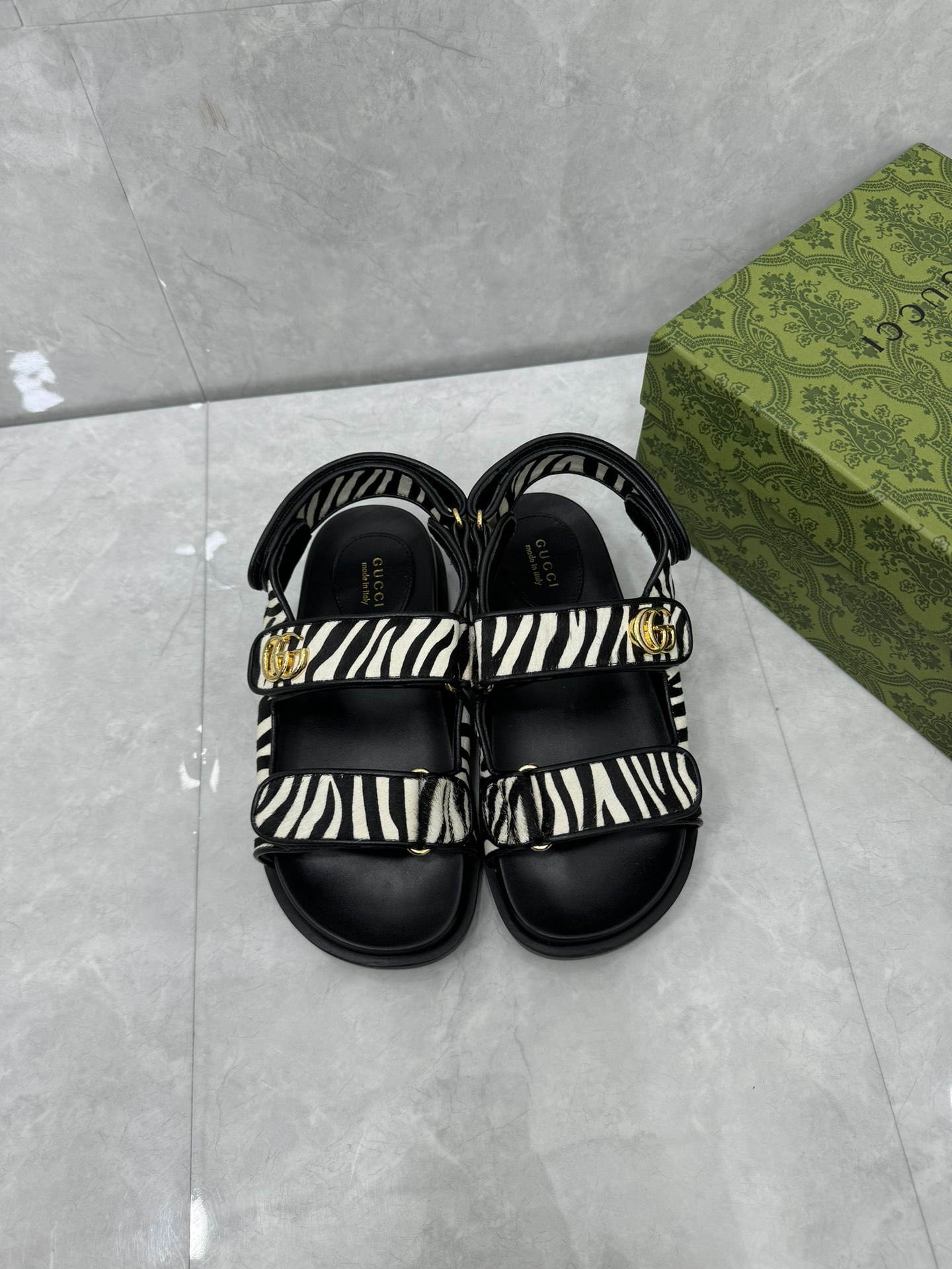Gucci Zebra-Print Calfskin Sandals