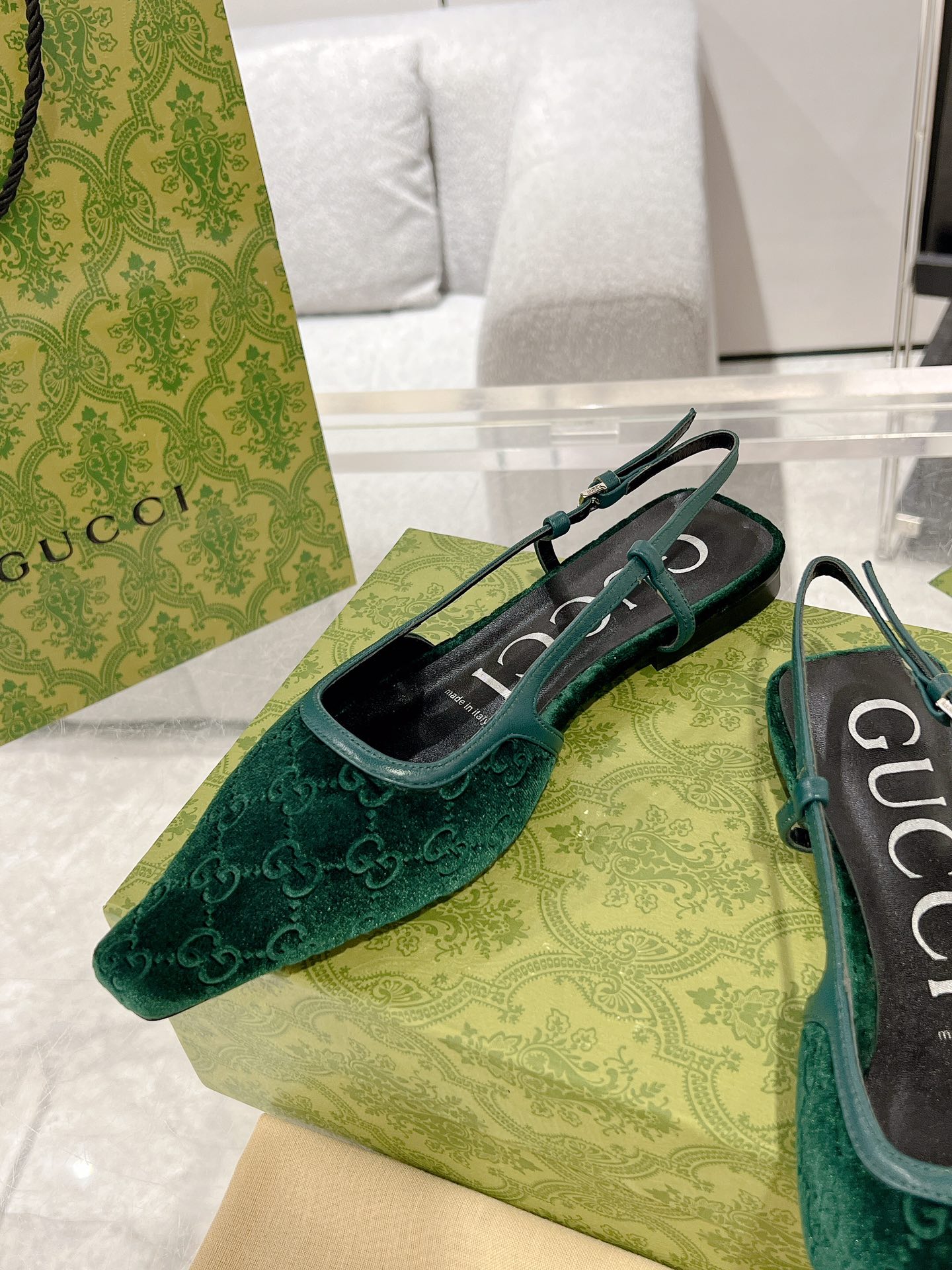 Gucci Velvet Back-Laced Sandals