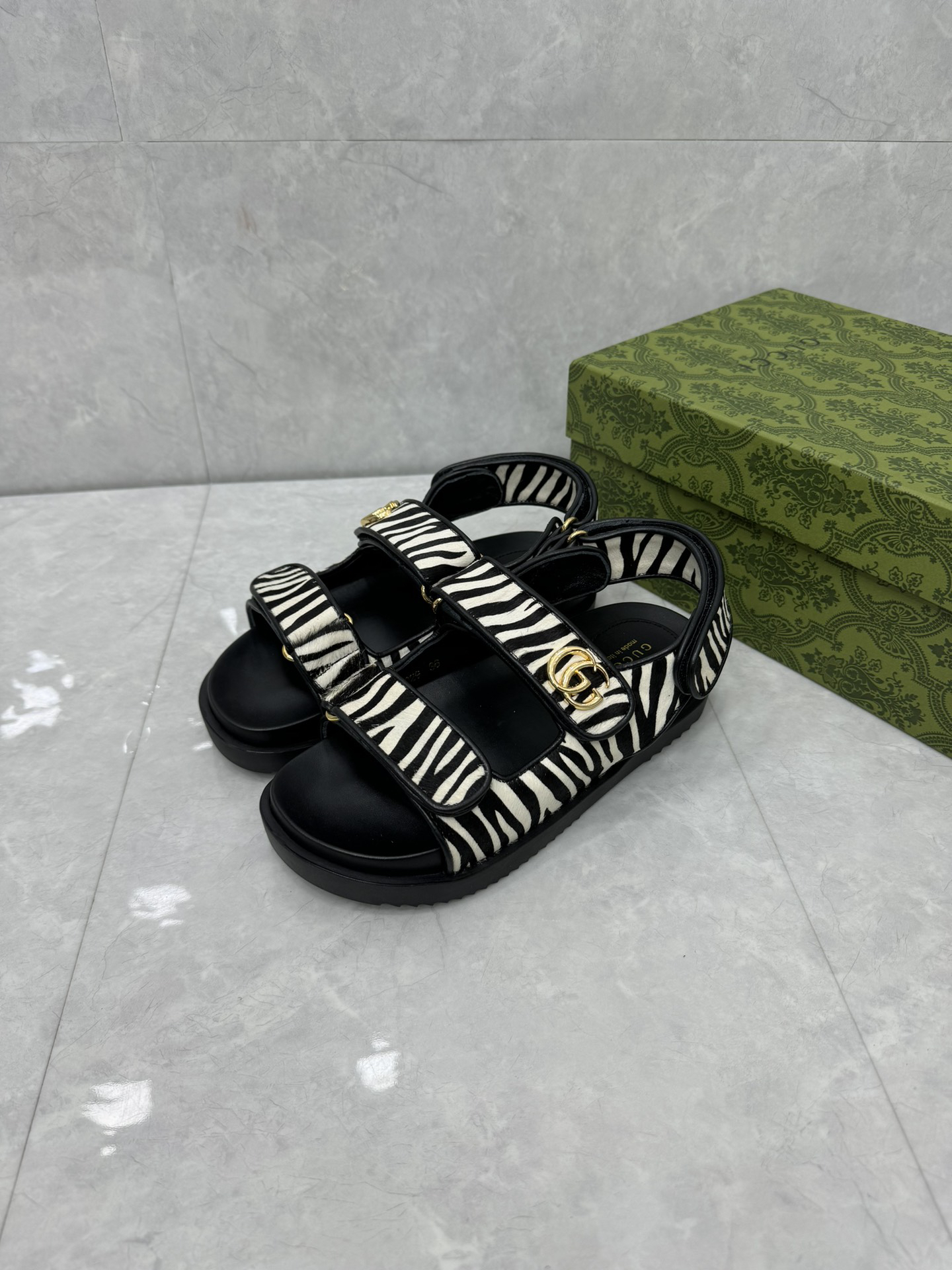 Gucci Zebra-Print Calfskin Sandals