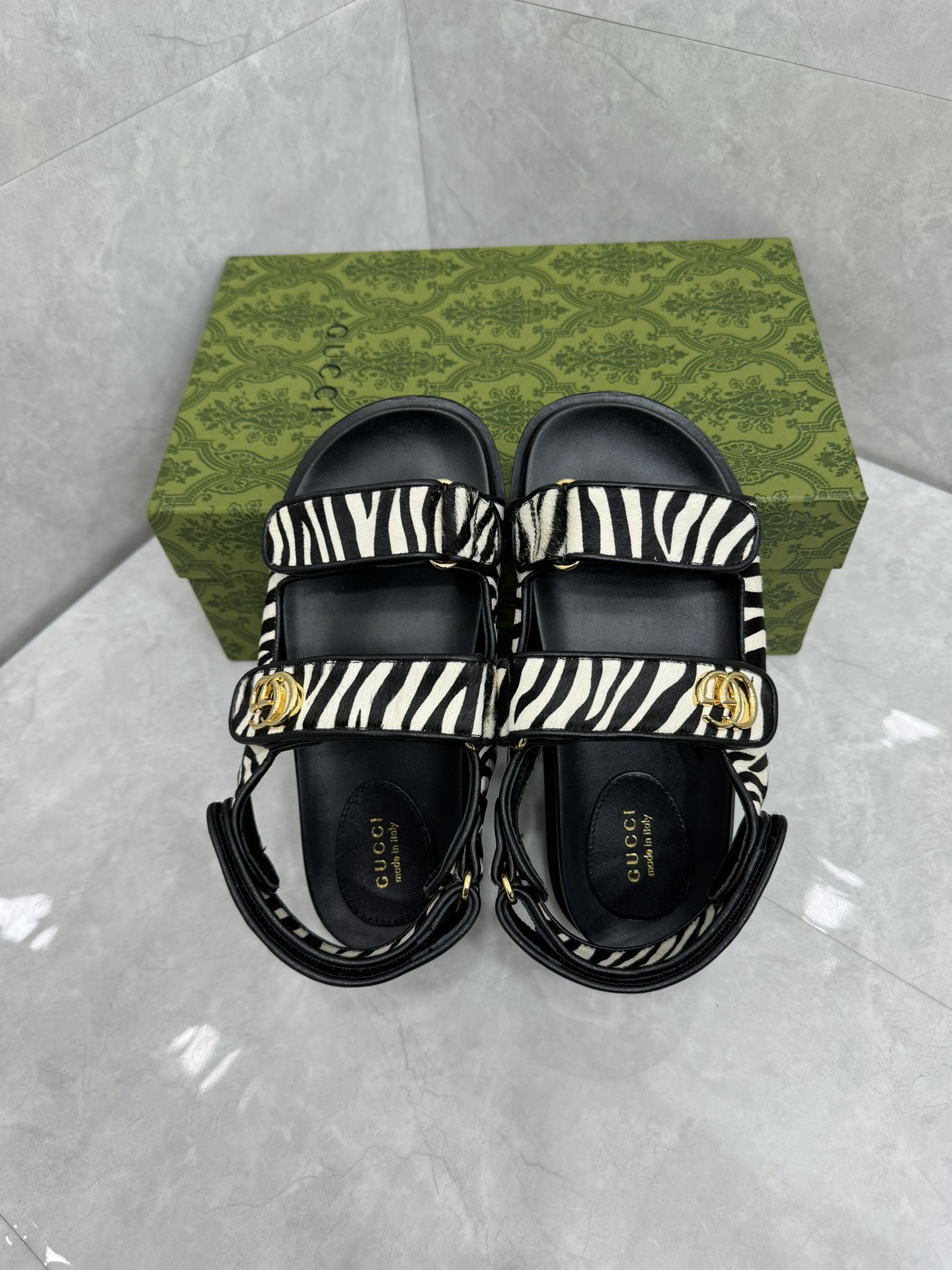 Gucci Zebra-Print Calfskin Sandals