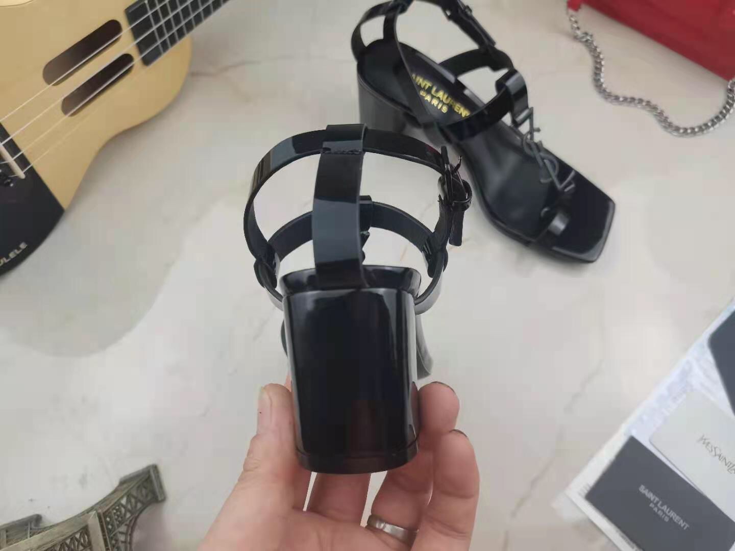 Saint Laurent Leather Chunky Heel Sandals