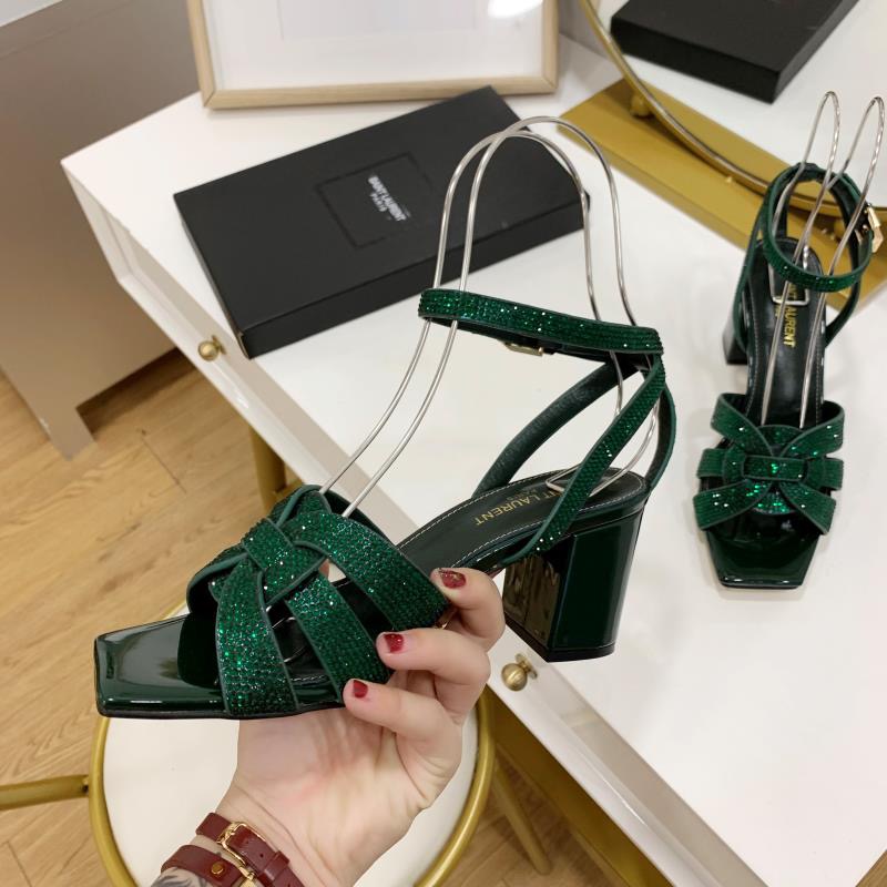 Saint Laurent YSL Diamond-Accented Strap Sandals