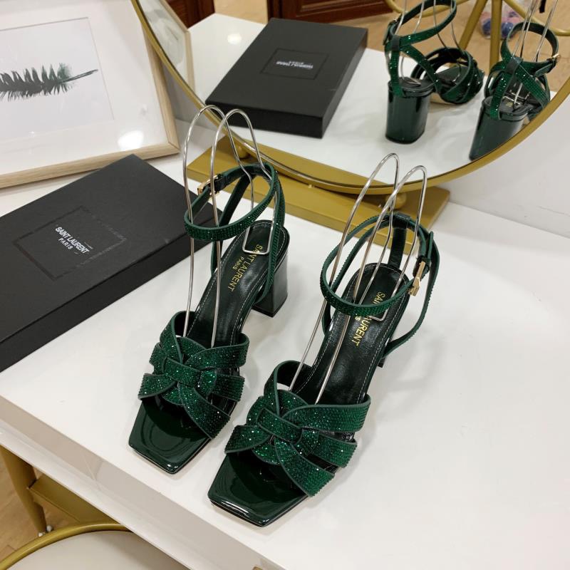 Saint Laurent YSL Diamond-Accented Strap Sandals