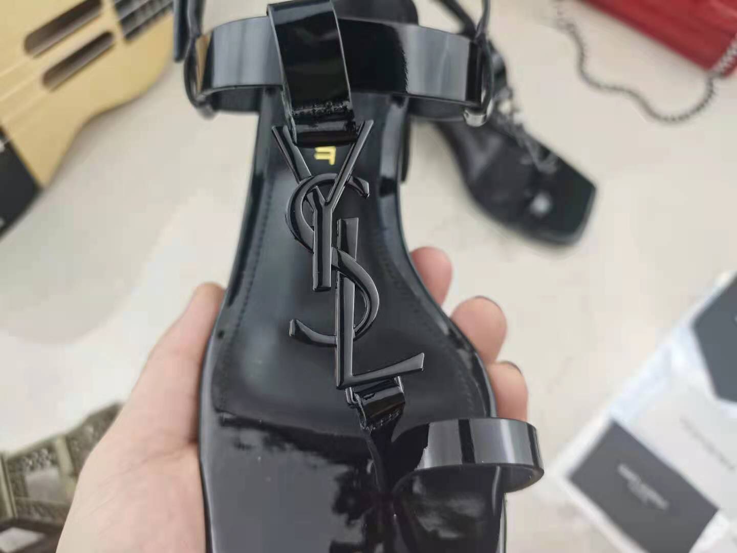 Saint Laurent Leather Chunky Heel Sandals