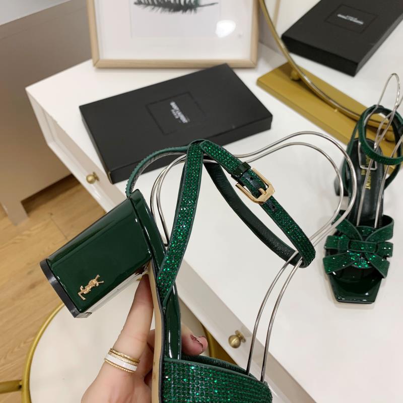 Saint Laurent YSL Diamond-Accented Strap Sandals