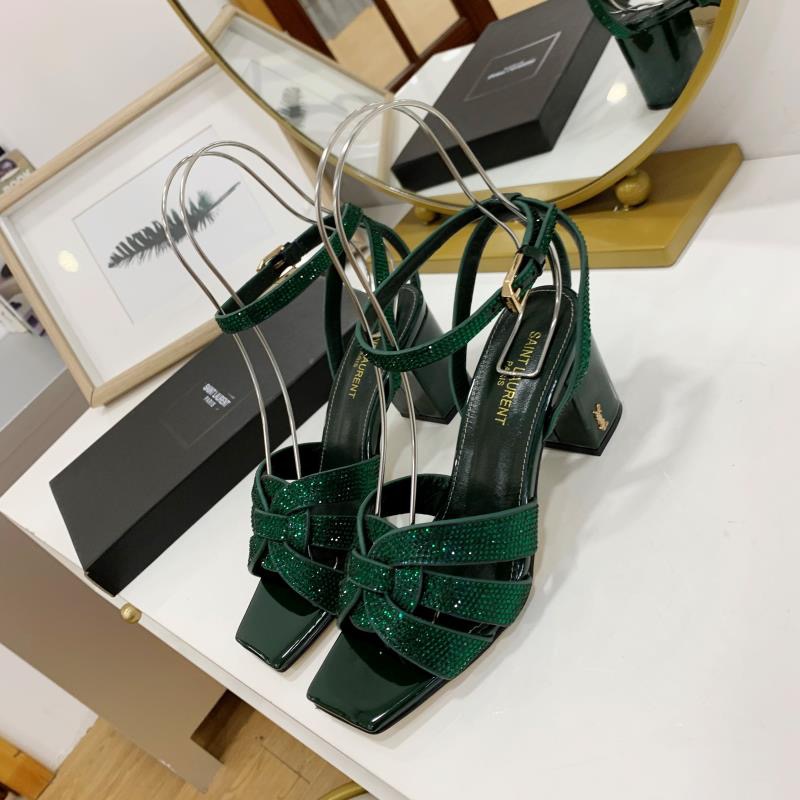 Saint Laurent YSL Diamond-Accented Strap Sandals