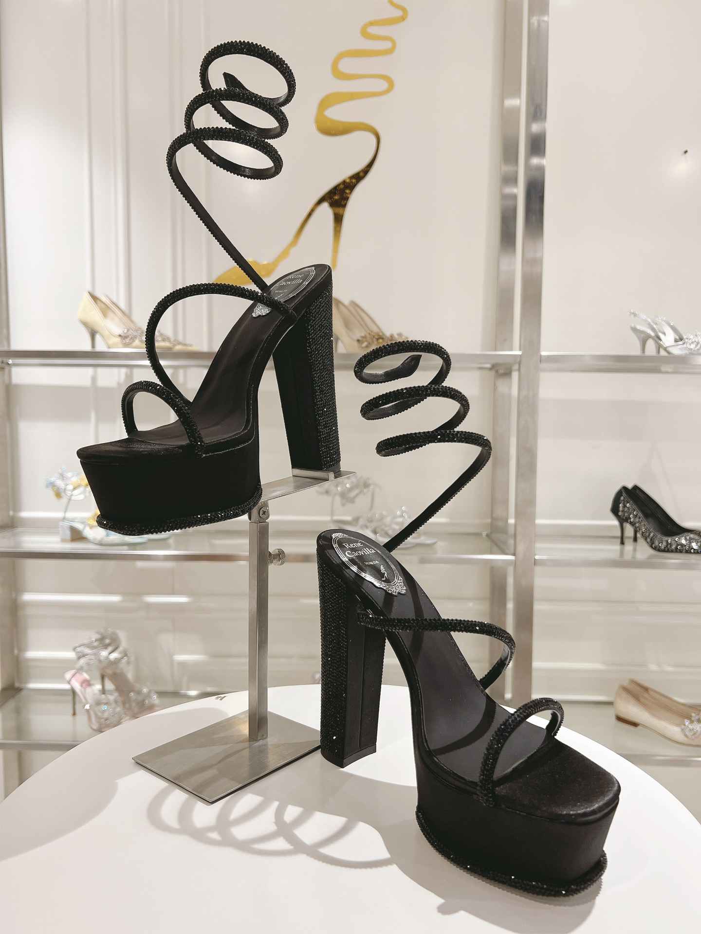 Rene Caovilla Snake-Patterned Cleo Thick-Soled High-Heel Sandals