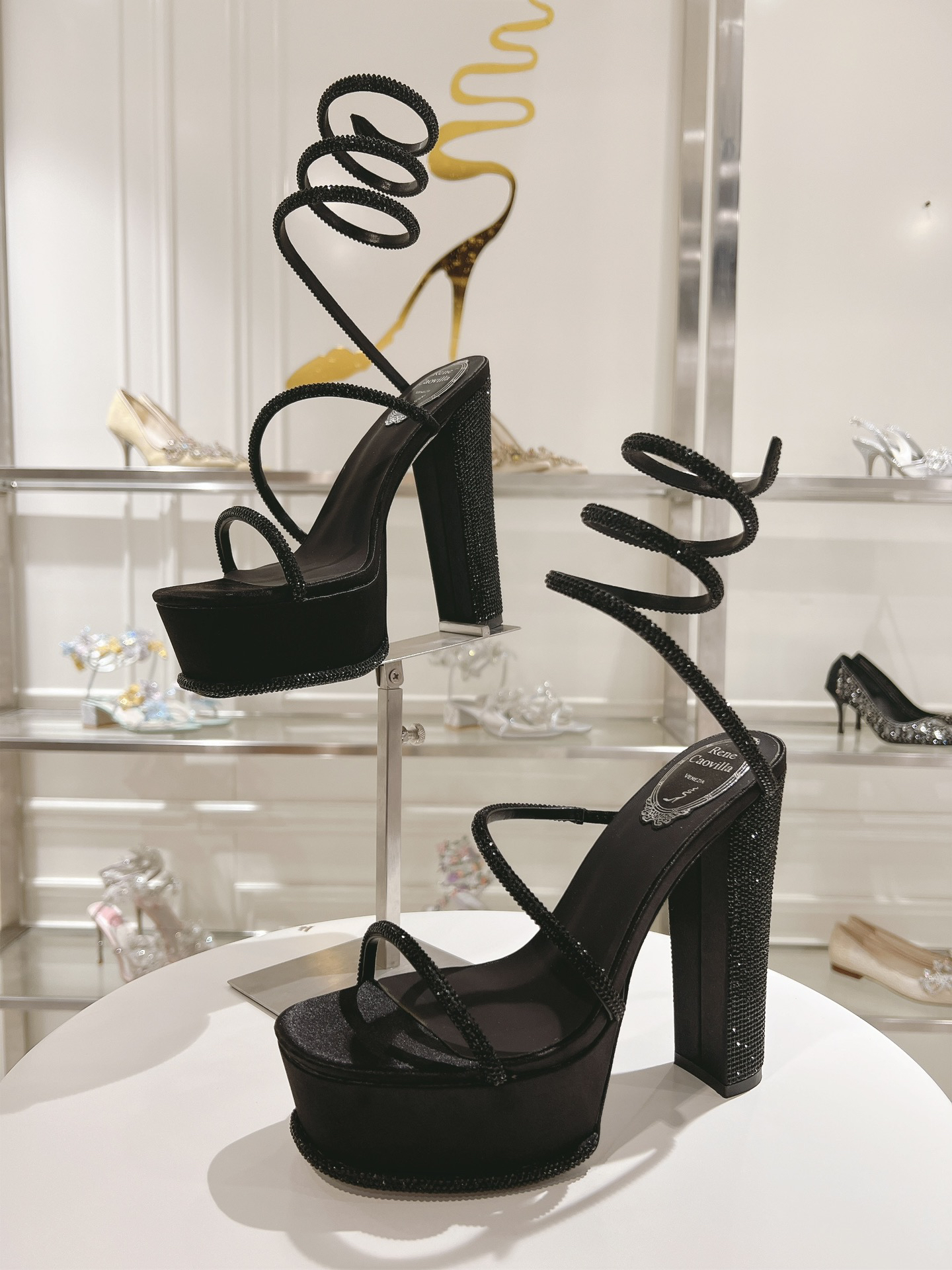 Rene Caovilla Snake-Patterned Cleo Thick-Soled High-Heel Sandals