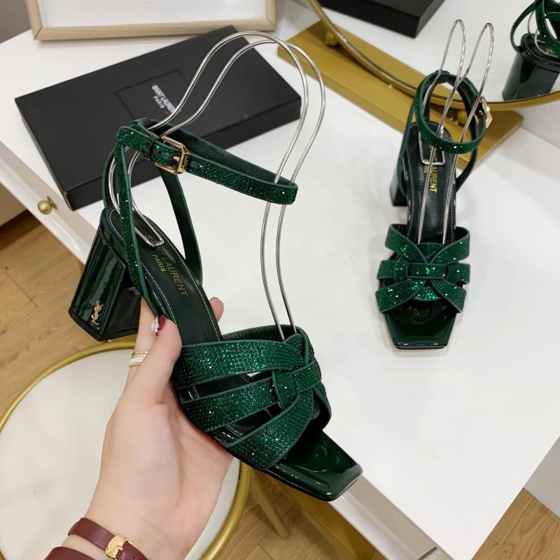 Saint Laurent YSL Diamond-Accented Strap Sandals