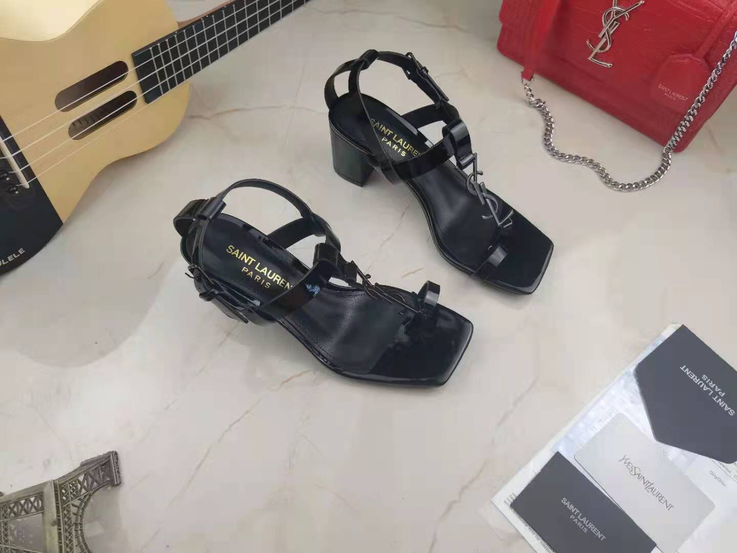 Saint Laurent Leather Chunky Heel Sandals
