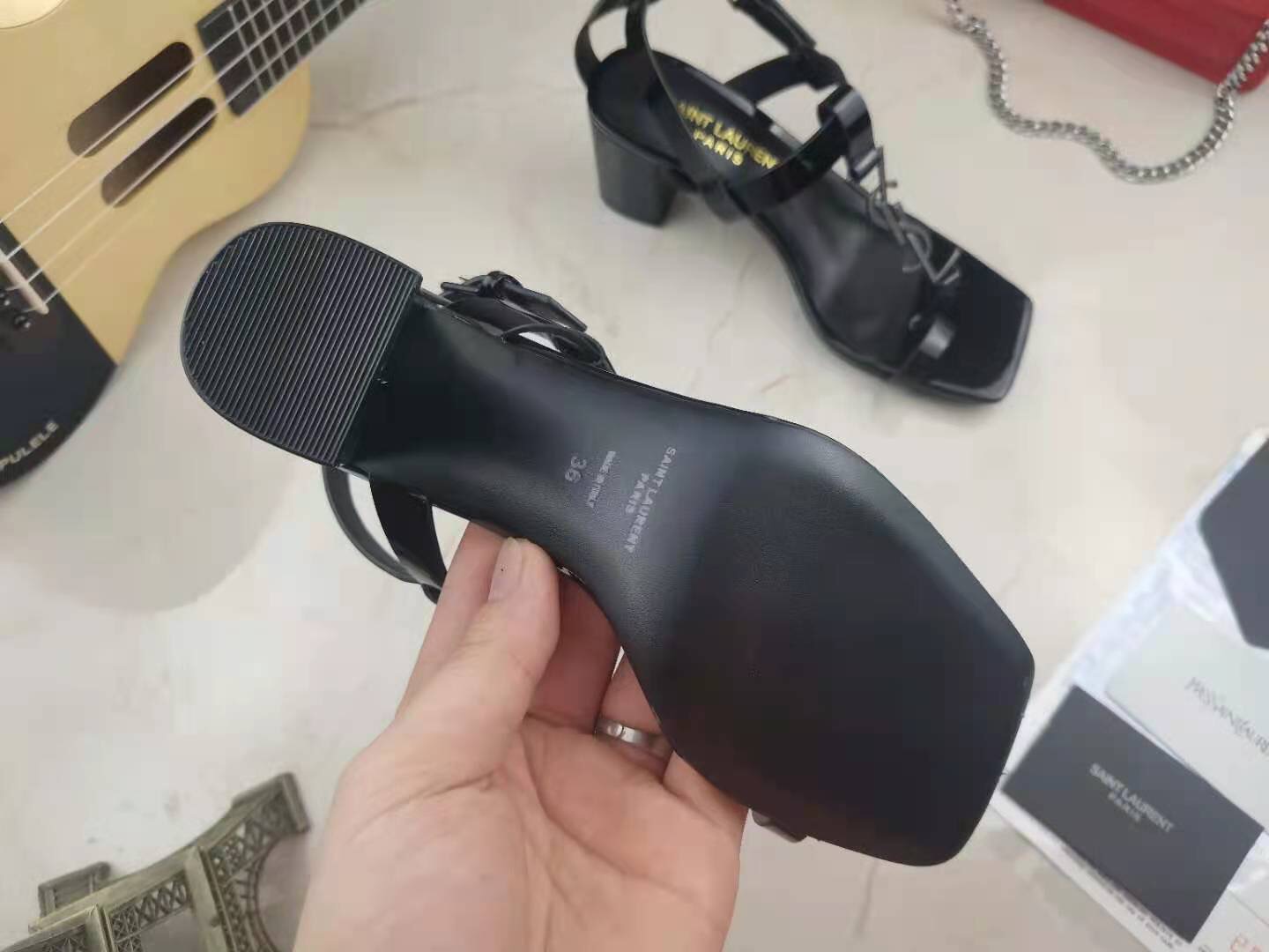 Saint Laurent Leather Chunky Heel Sandals