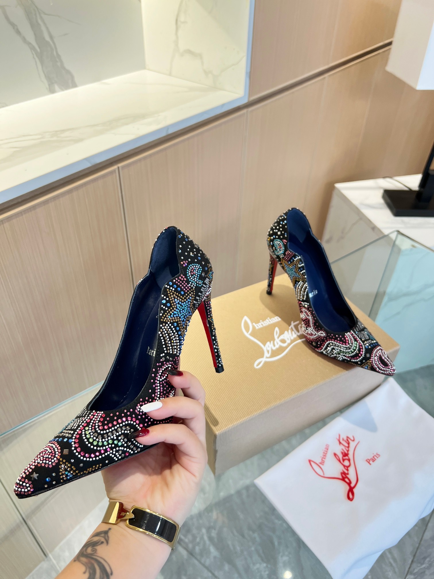 Christian Louboutin Colorful Diamond Stiletto Heels