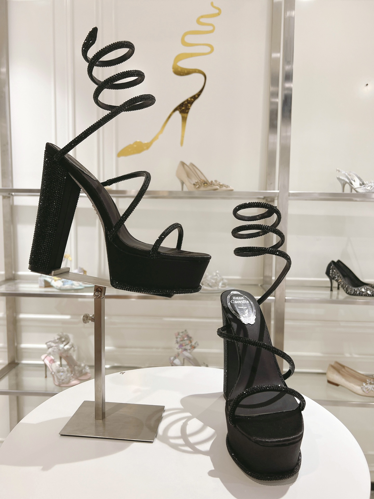 Rene Caovilla Snake-Patterned Cleo Thick-Soled High-Heel Sandals