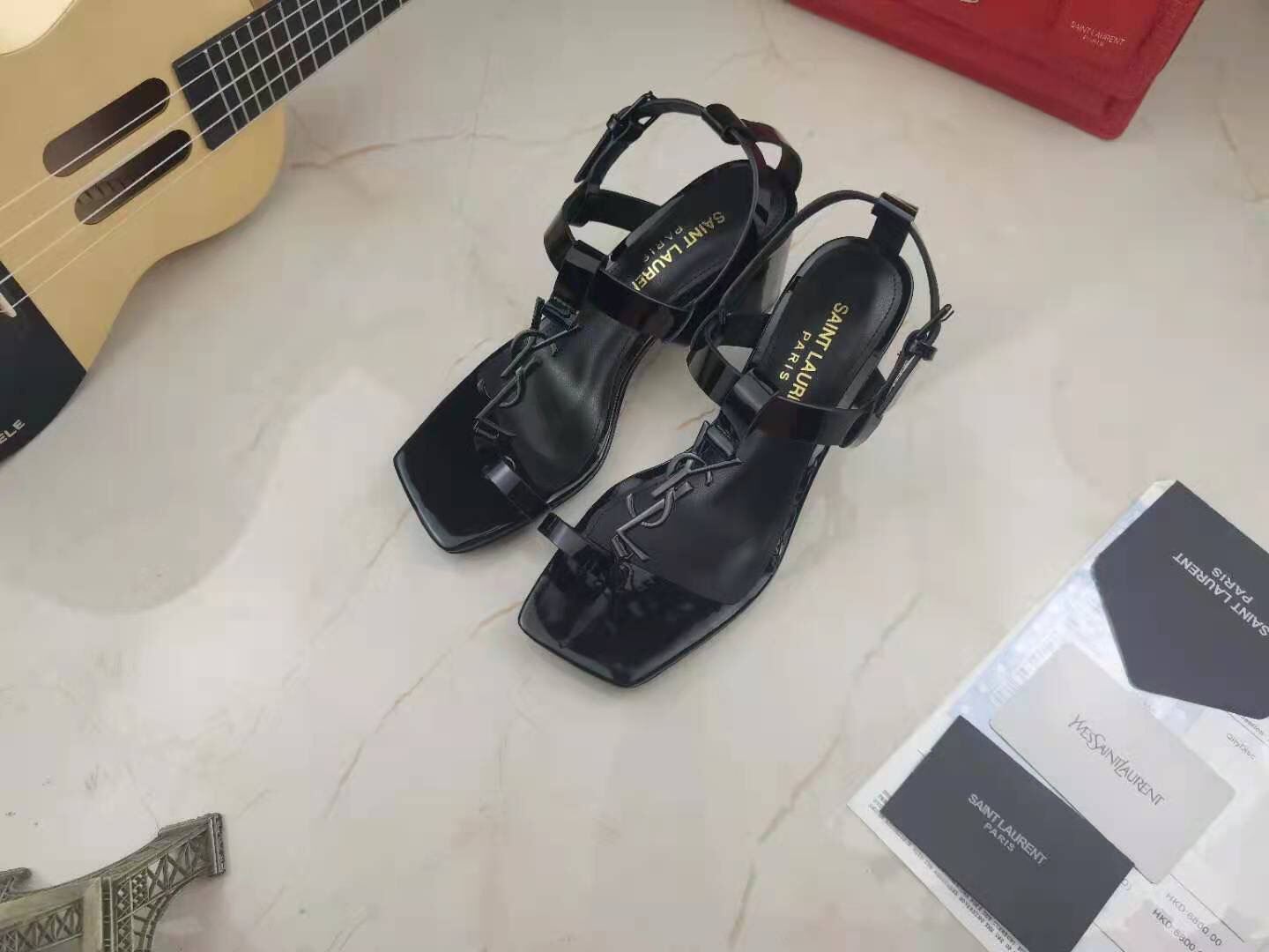 Saint Laurent Leather Chunky Heel Sandals