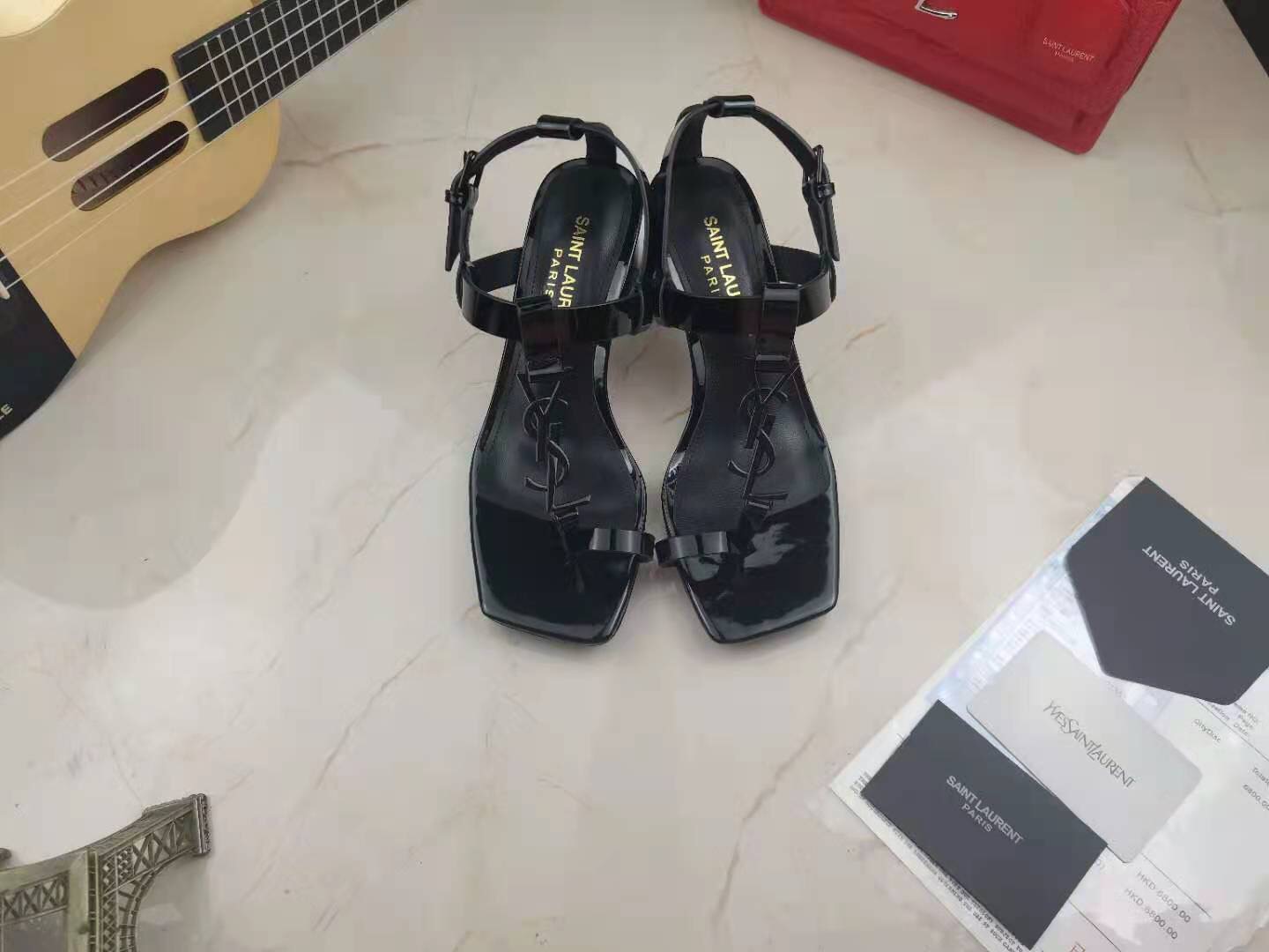 Saint Laurent Leather Chunky Heel Sandals