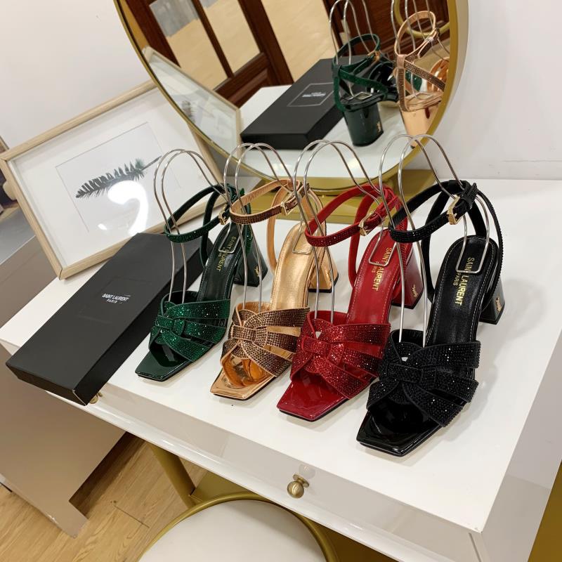 Saint Laurent YSL Diamond-Accented Strap Sandals