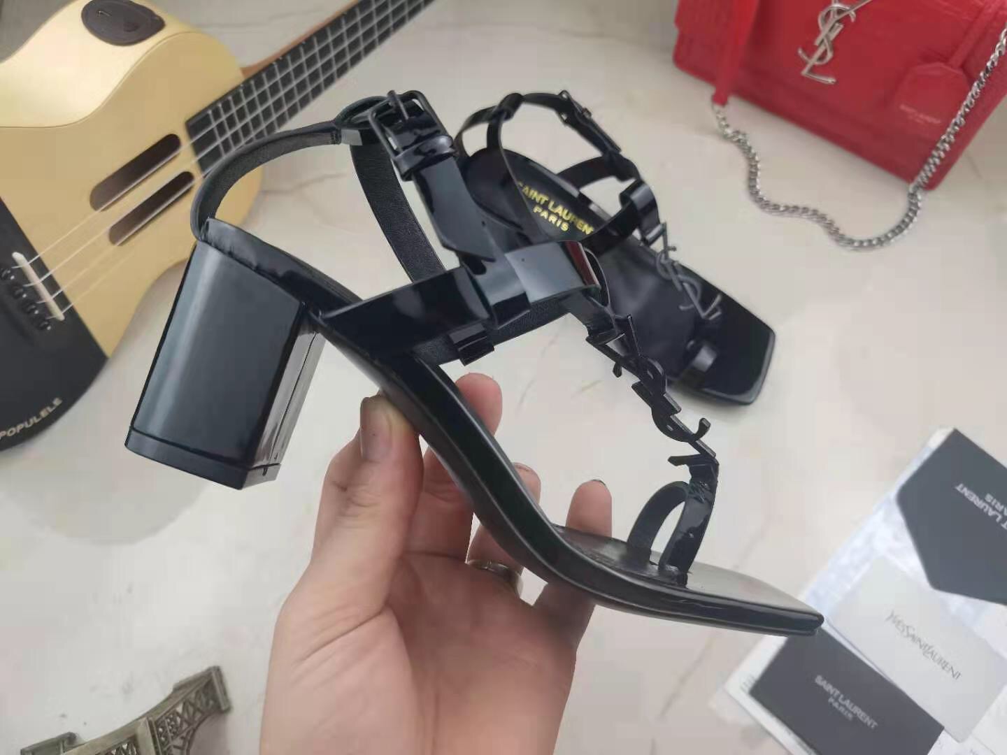 Saint Laurent Leather Chunky Heel Sandals