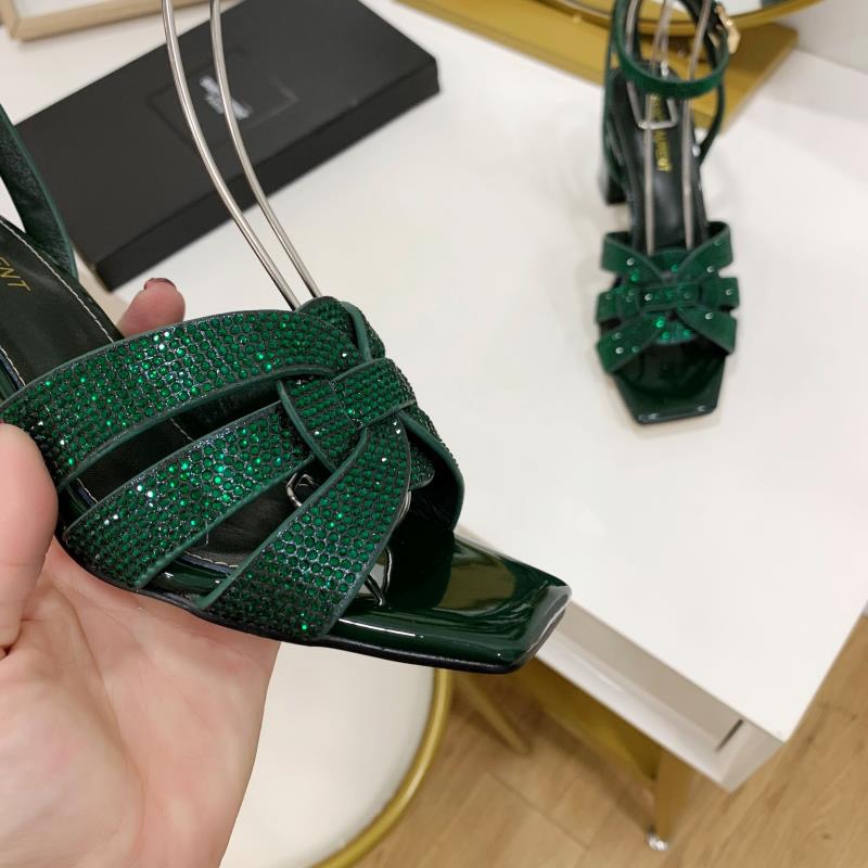 Saint Laurent YSL Diamond-Accented Strap Sandals