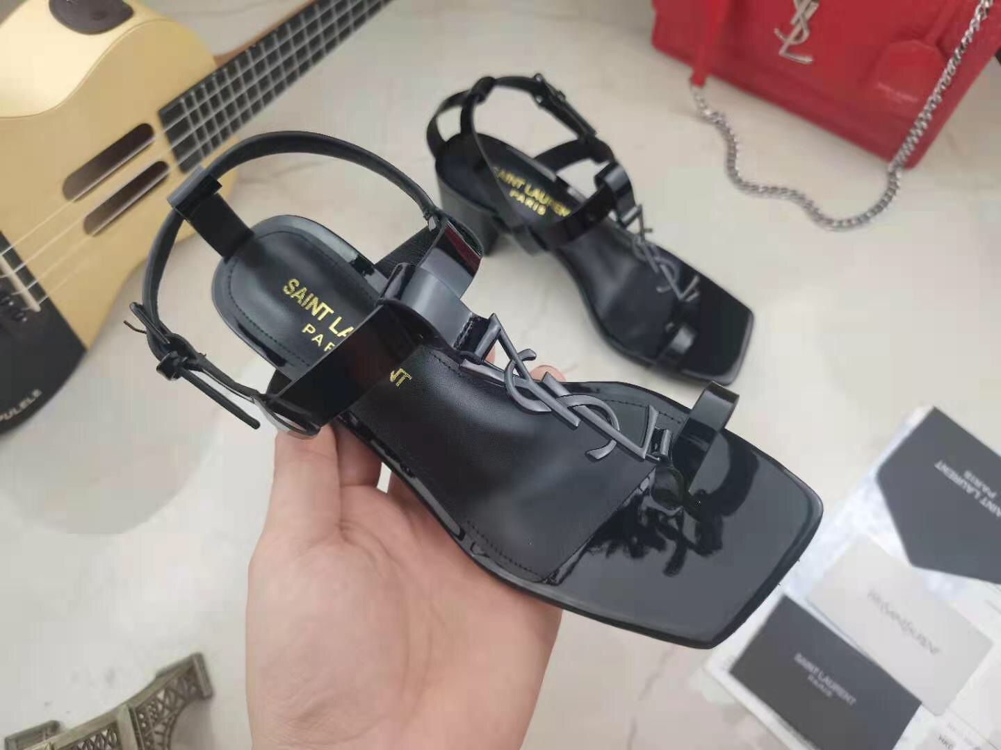 Saint Laurent Leather Chunky Heel Sandals