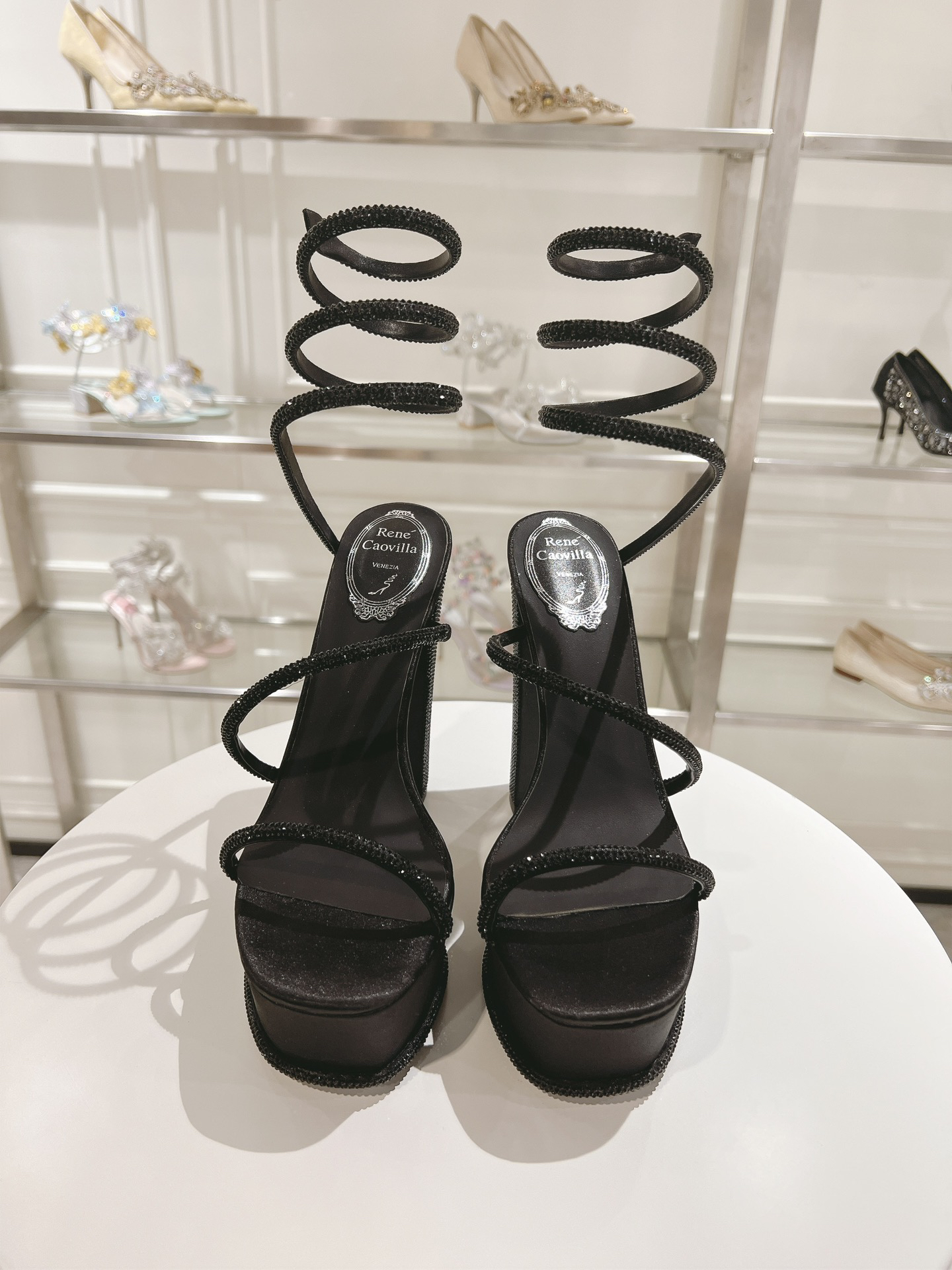 Rene Caovilla Snake-Patterned Cleo Thick-Soled High-Heel Sandals