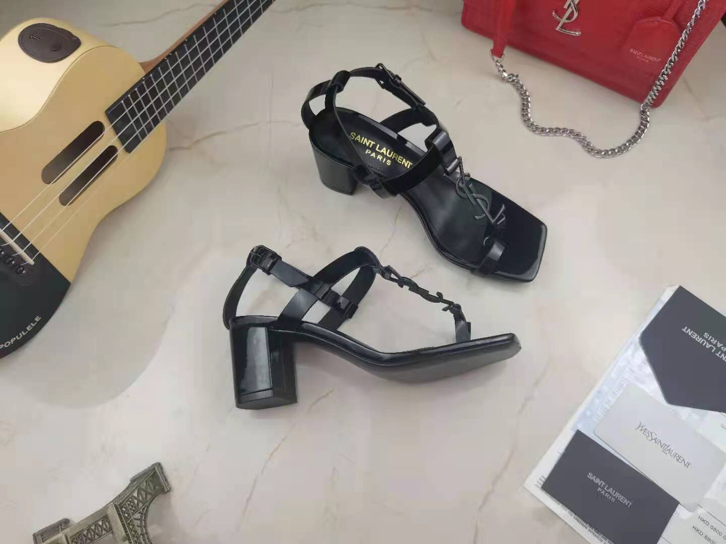 Saint Laurent Leather Chunky Heel Sandals