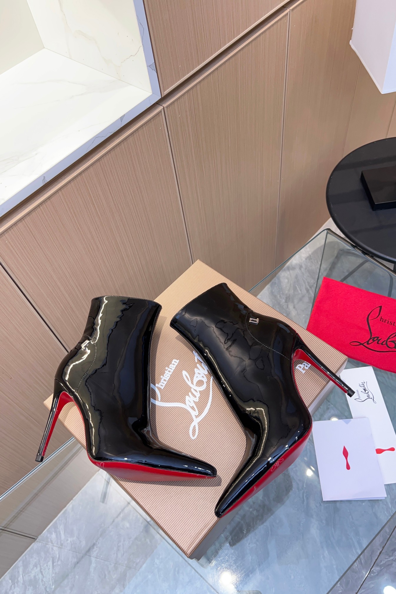 Christian Louboutin Patent Leather Short High-Heel Boots