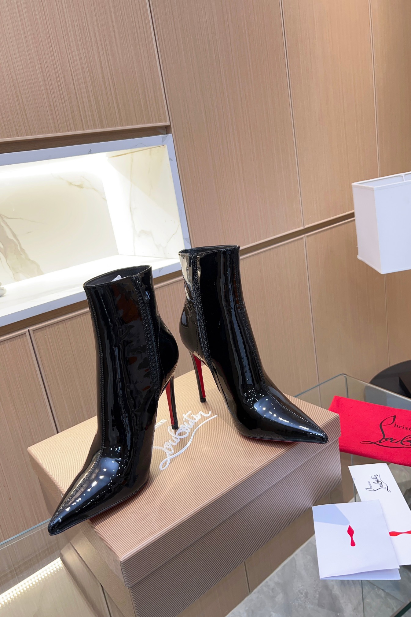 Christian Louboutin Patent Leather Short High-Heel Boots