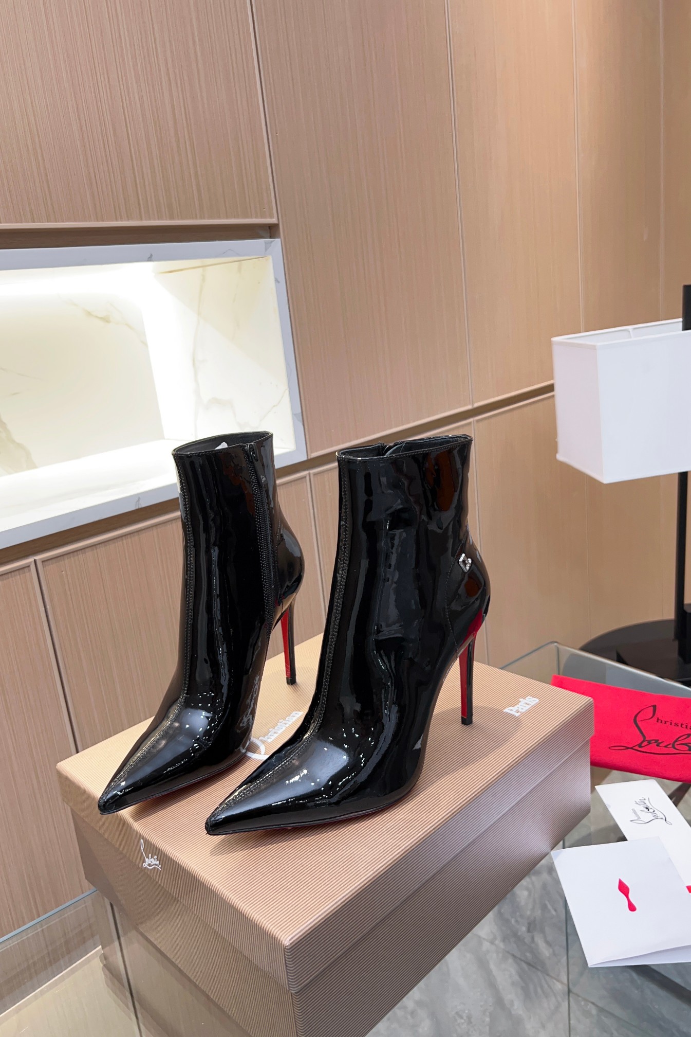Christian Louboutin Patent Leather Short High-Heel Boots