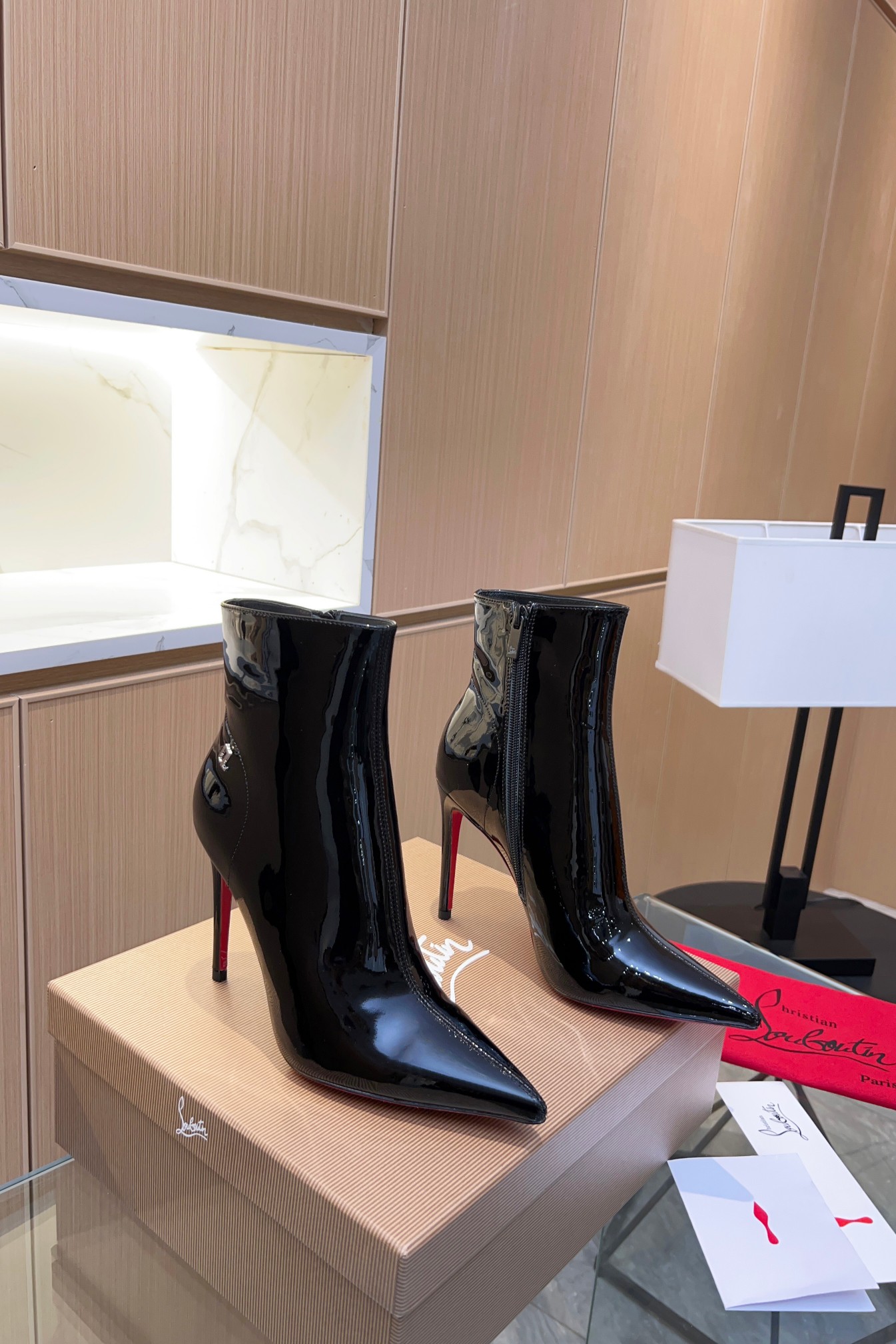 Christian Louboutin Patent Leather Short High-Heel Boots