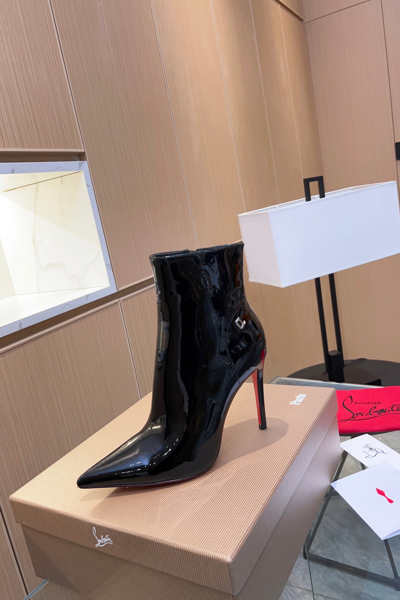Christian Louboutin Patent Leather Short High-Heel Boots