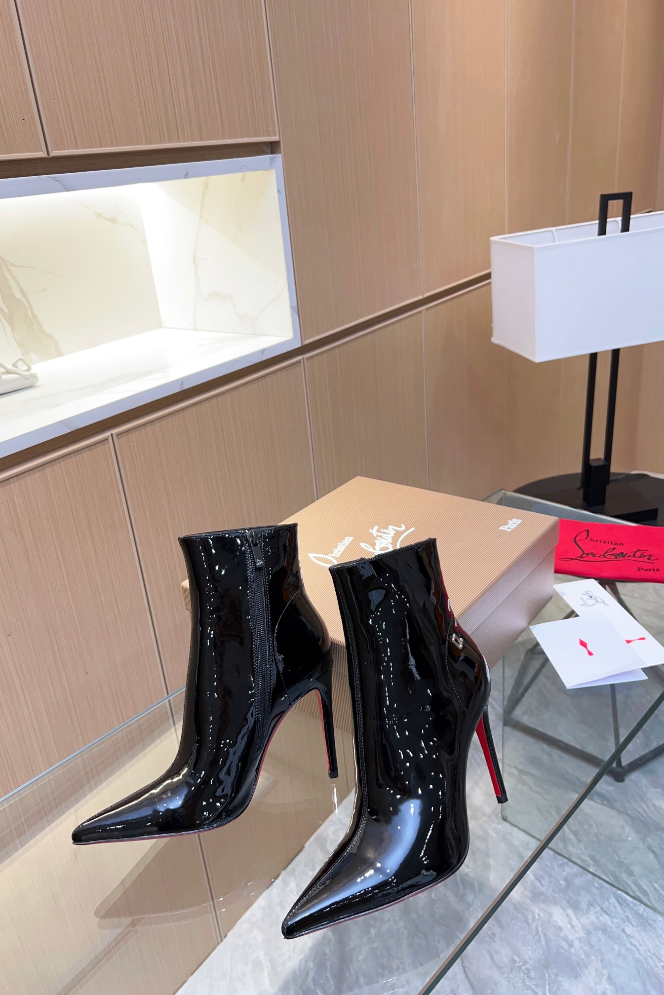 Christian Louboutin Patent Leather Short High-Heel Boots