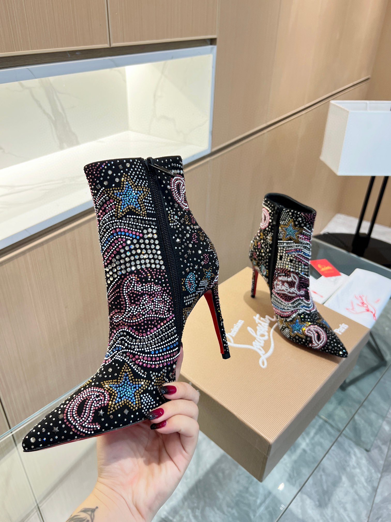 Christian Louboutin Colorful Diamond-Inspired Ankle Boots