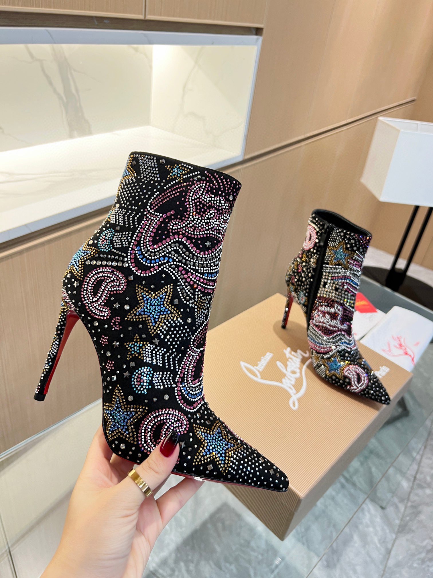 Christian Louboutin Colorful Diamond-Inspired Ankle Boots