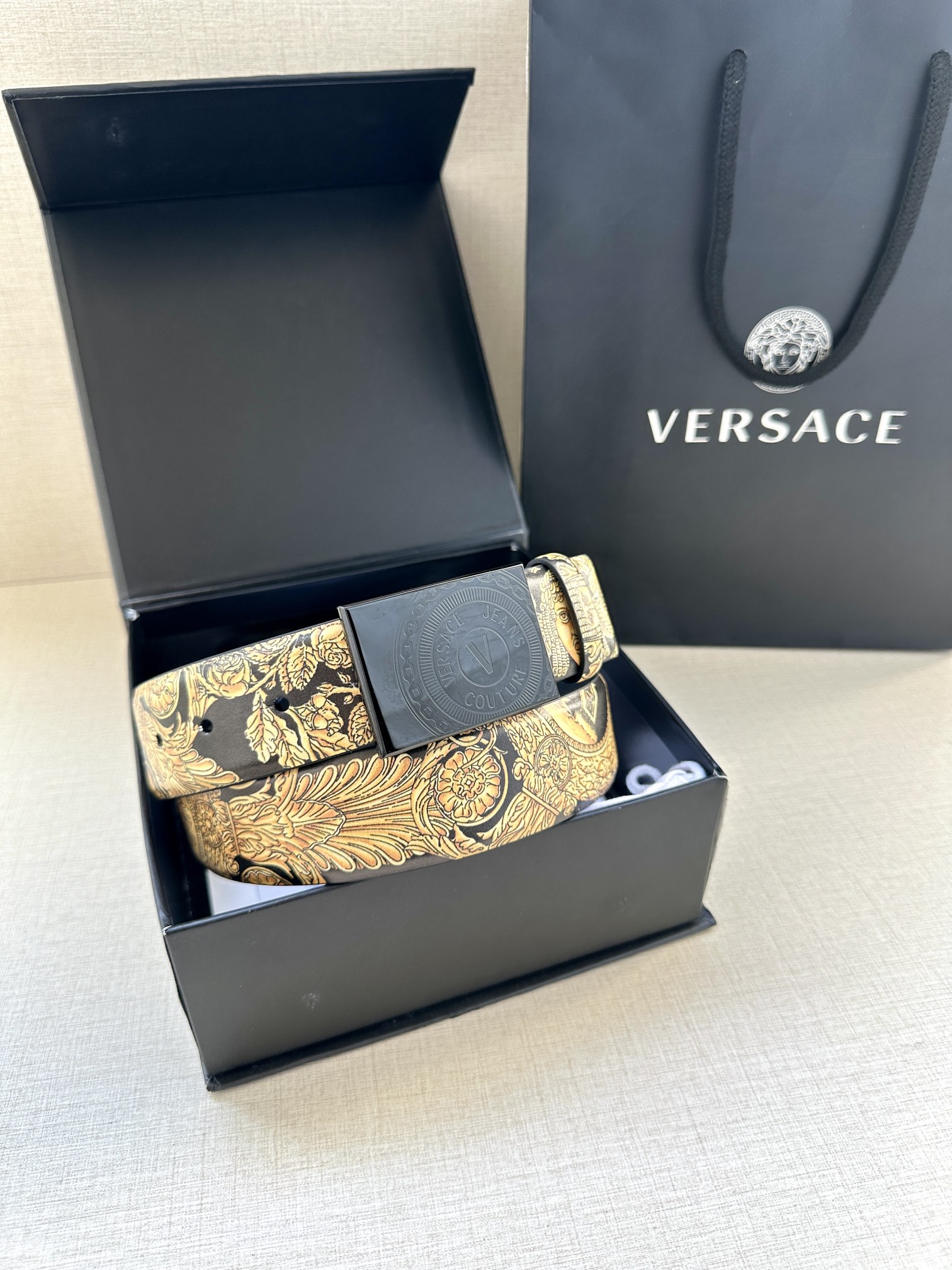 Versace Medusa Calfskin Leather Belt