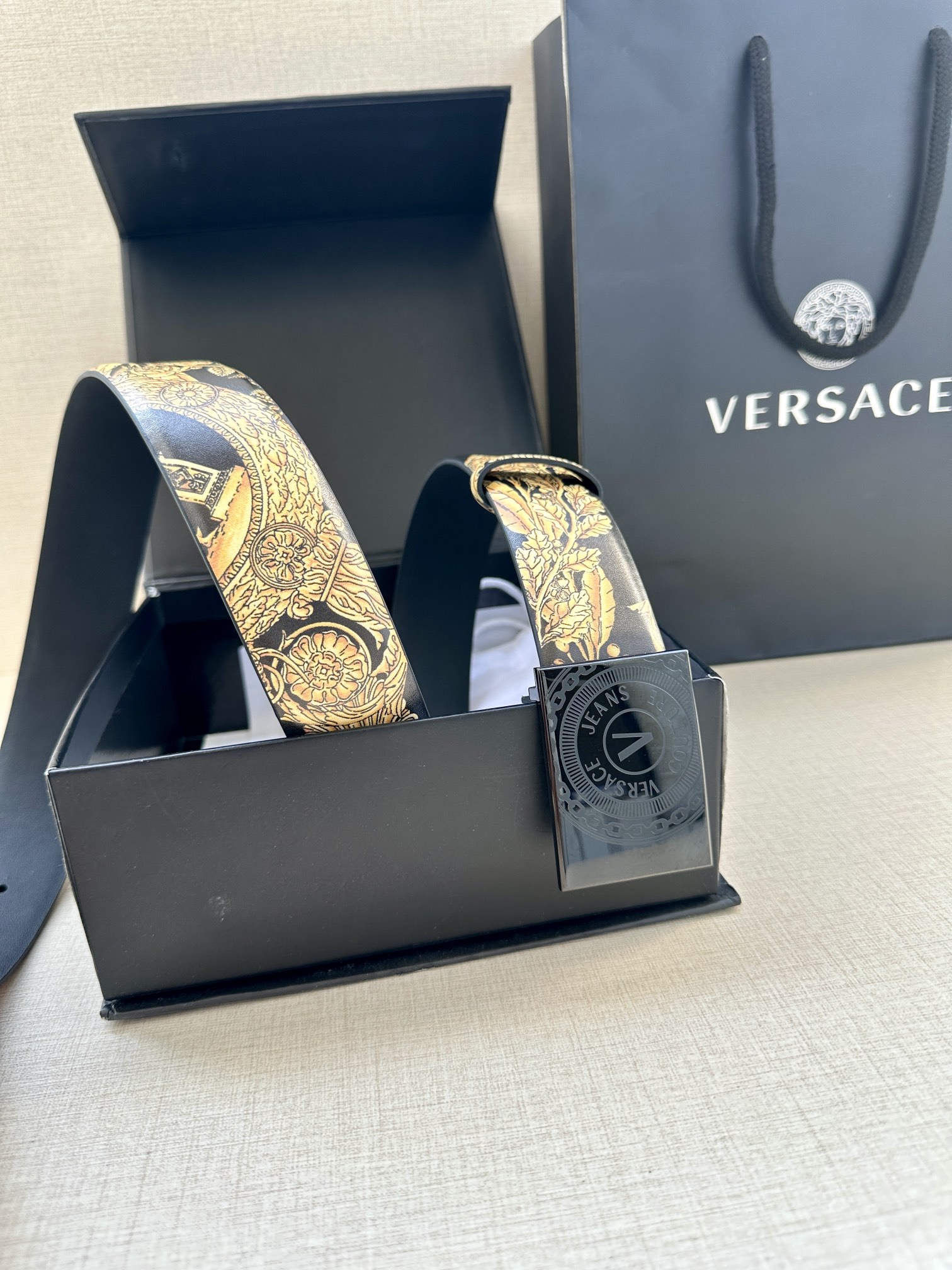 Versace Medusa Calfskin Leather Belt